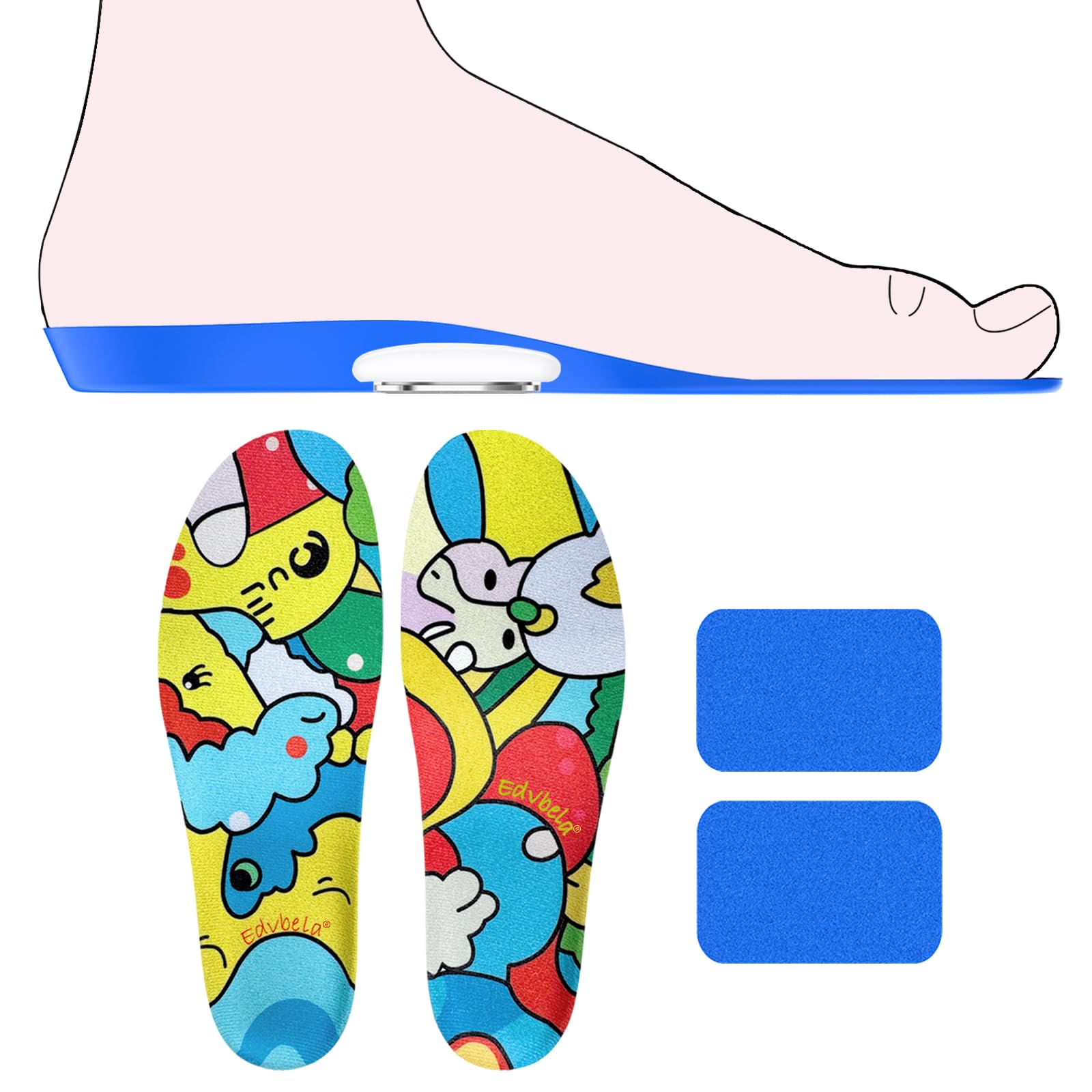 Edvbela Insoles for Airtag Hidden Holder, Tracker Devise Case for Kids, Comfortable Inserts for Children's Shoes, Cute Cartoon (175-190mm)