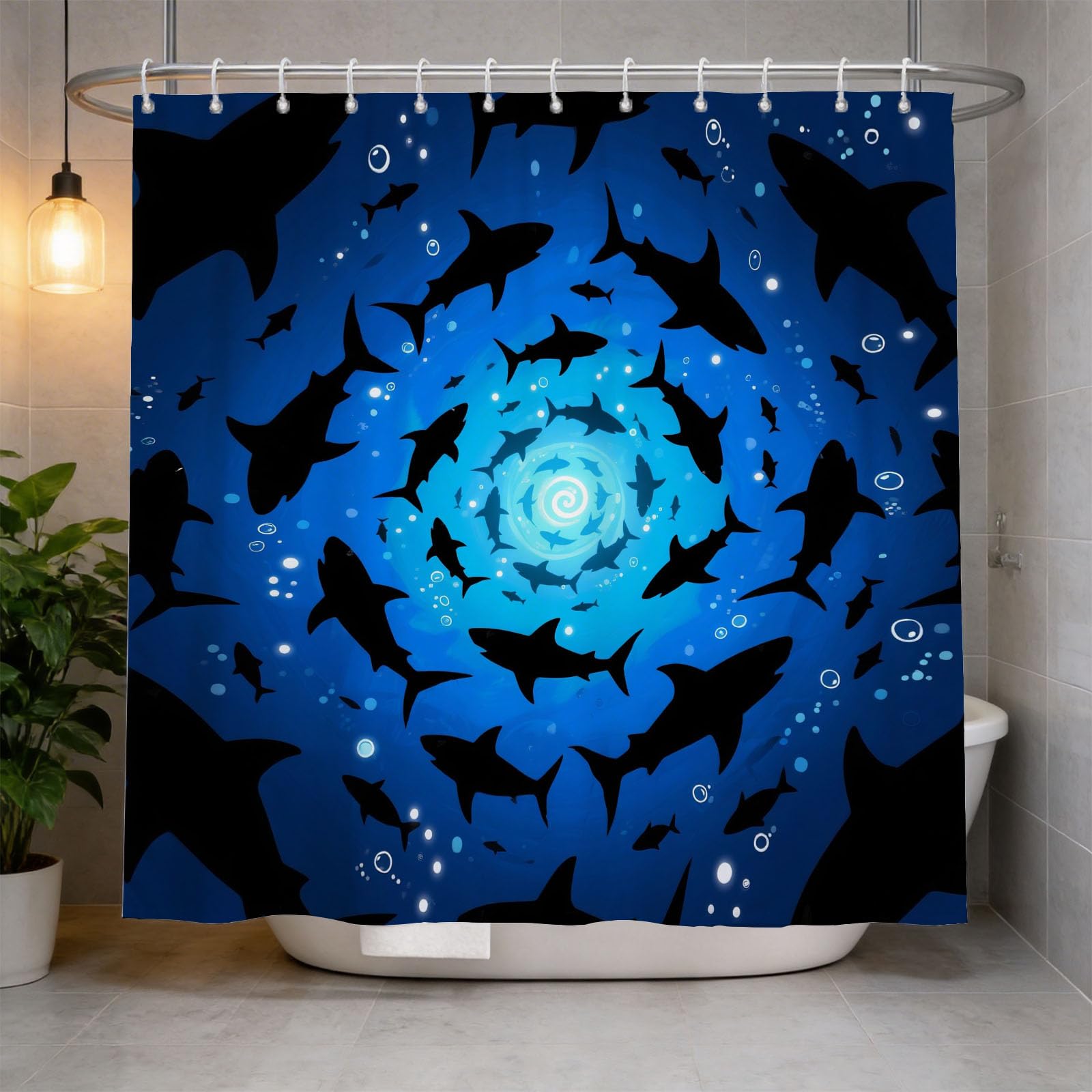Hongduo 3D Shark Shower Curtain for Stalls Bathtubs Sea Animal Pattern Bathroom Decor Shower Curtain Set Polyester Fabric Waterproof 200x200cm/79X79 Inch with Hooks