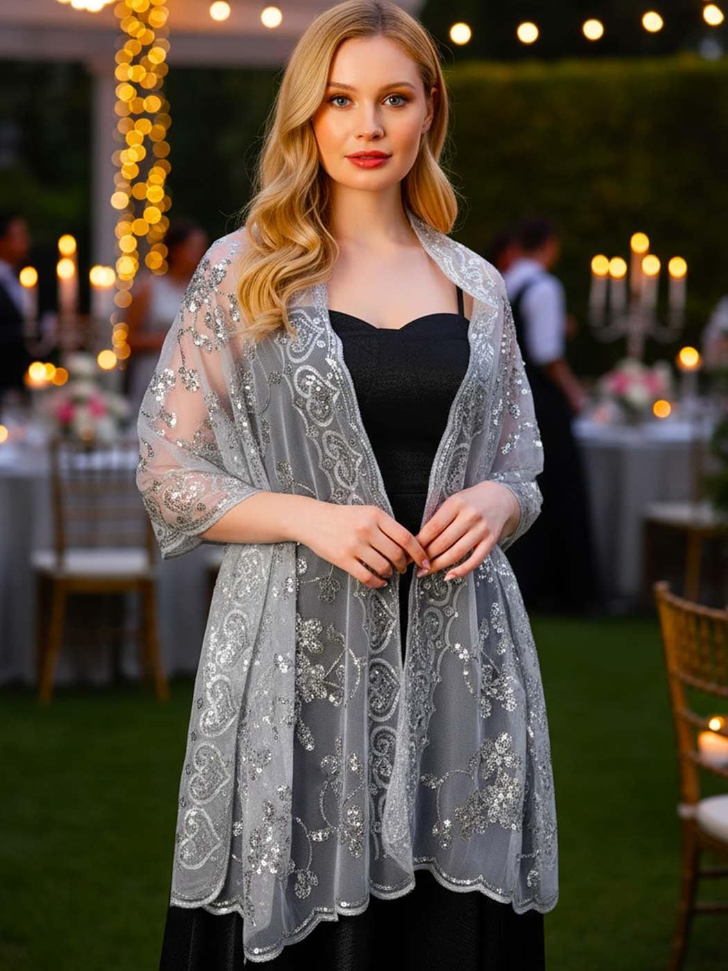 EASEDAILY Women's 1920s Shawls and Wraps for Evening Party Dress Sparkling Sequin Deco Wedding Scarf for Bride - Image 6