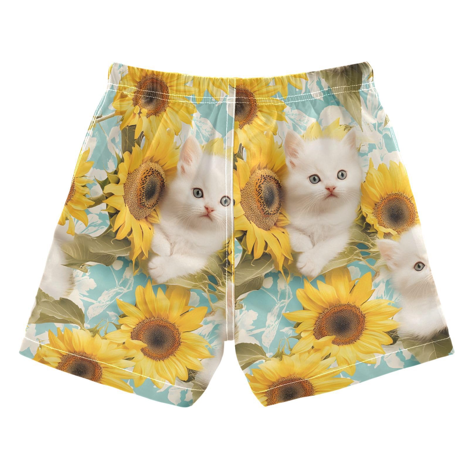 White Cat Sunflowers 4 Boys Swim Trunks Toddler Shorts Swimwear Boardshorts