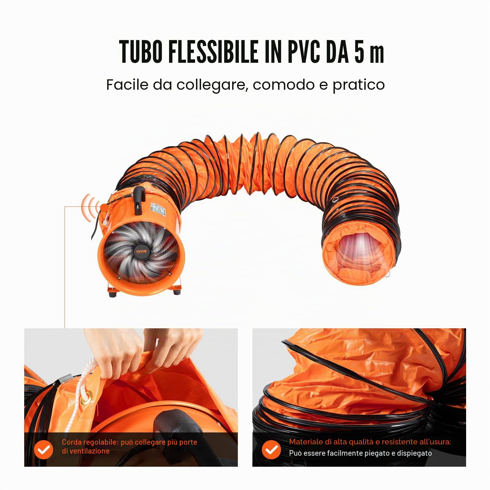 VEVOR Ventilatore di Scarico Motore 255W Estrattore d'Aria Condotto Industriale 254 mm Tubo di Scarico 5m Volume d'Aria 1720 CFM Ventilatore di Scarico per Estrarre Polvere Fumo Velocità 2830 giri/min