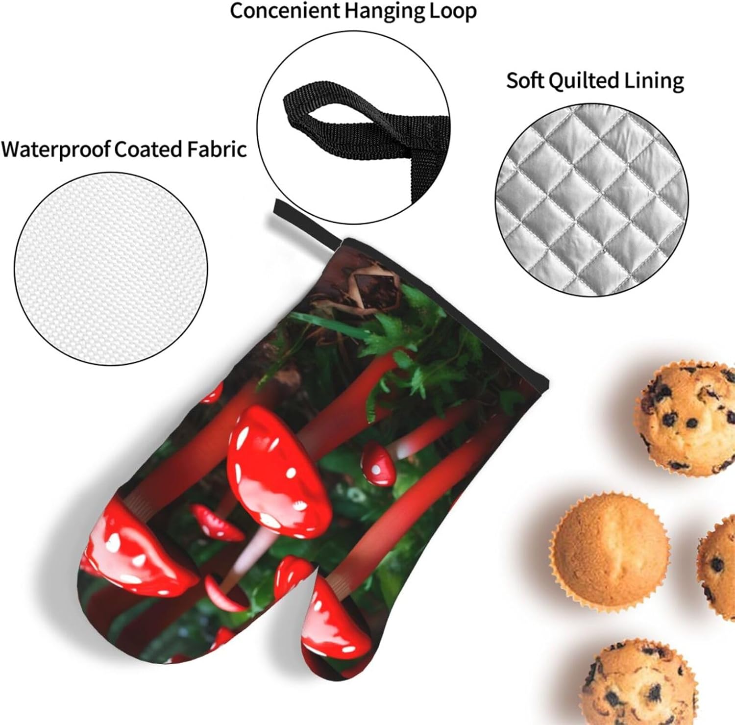 Red Mushrooms Print Heat Resistant Microwave Gloves, Used for Baking, Cooking, and Fashion Kitchen Essentials