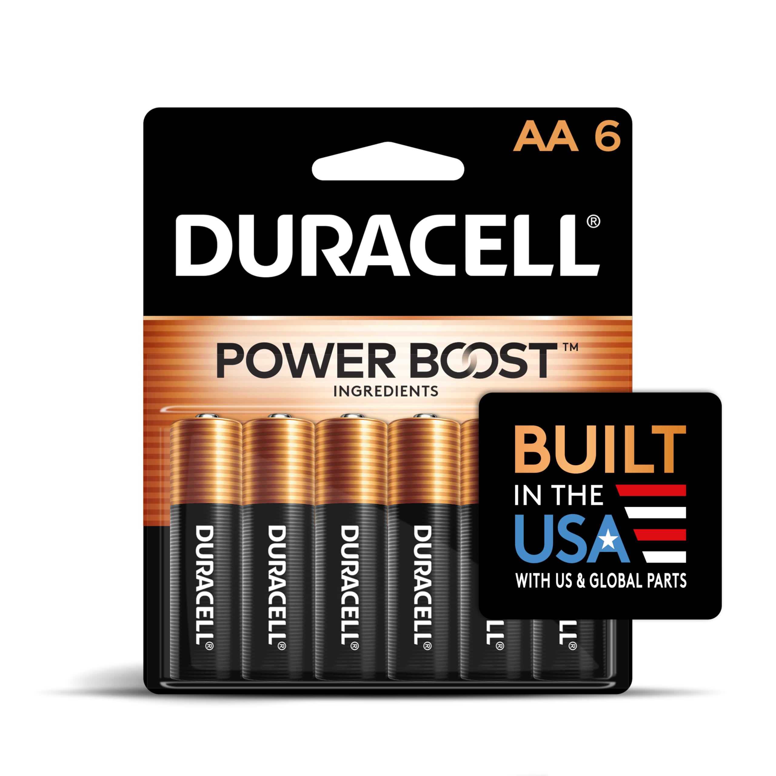 Duracell Coppertop AA Batteries with Power Boost Ingredients, 6 Count Pack Double A Battery with Long-lasting Power, Alkaline AA Battery for Household and Office Devices