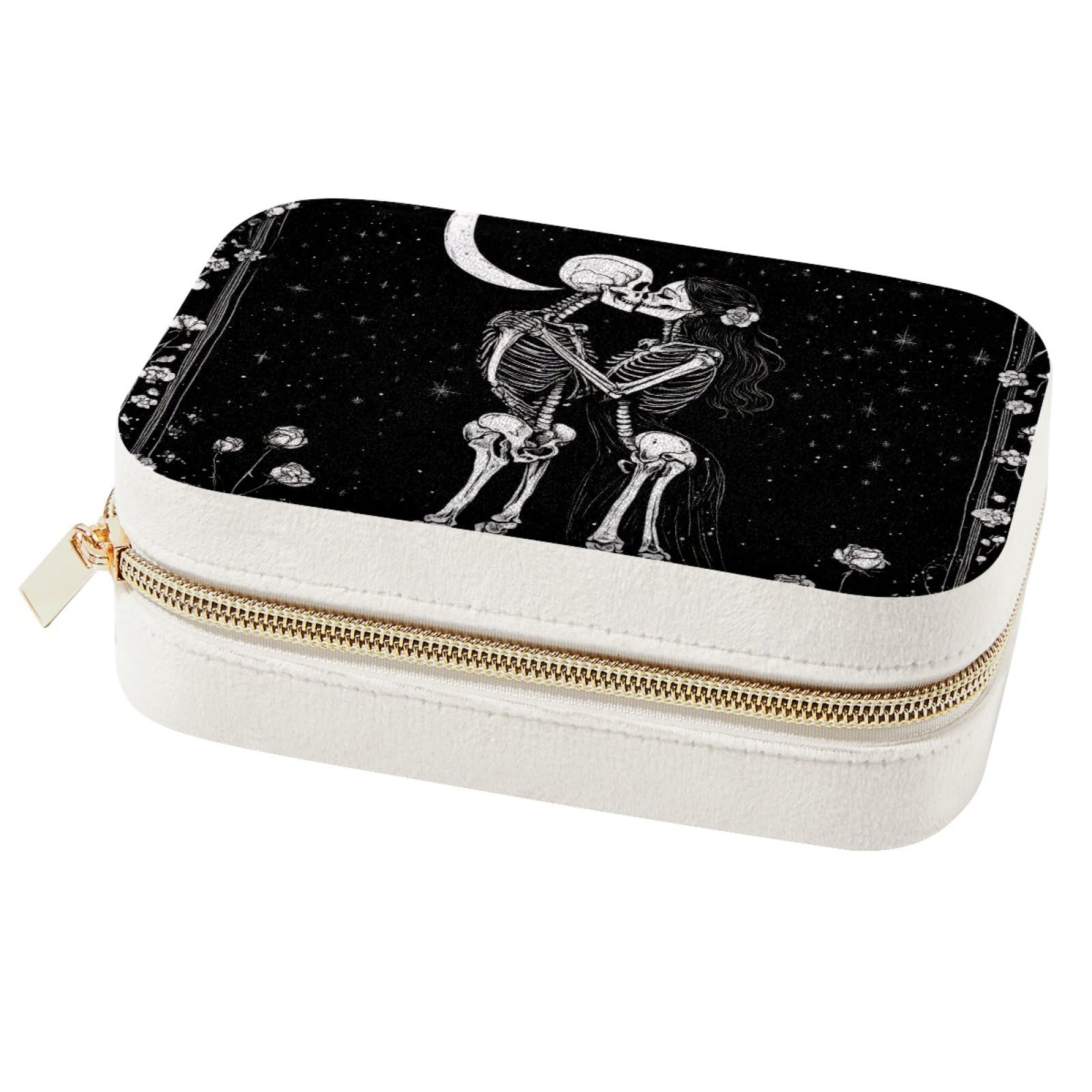 Boîte à bijoux portable tête de mort pour voyage et rangement bagues