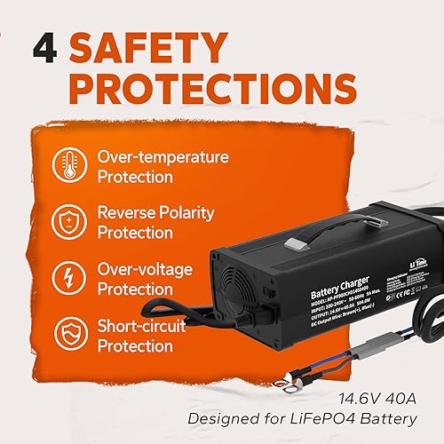Miniatura 2 de LiTime Cargador de batería de litio de 146 V 40 A especial para batería LiFePO4 de 12 V con instrucciones de pantalla e indicador LED cargador