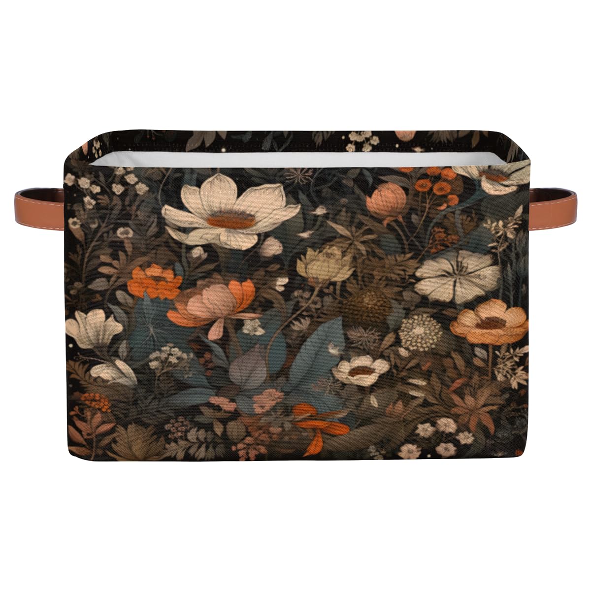 Storage Basket Cube Vintage Flower Floral Large Toys Storage Box Bin with Handle Collapsible Closet Shelf Cloth Organizer for Nursery Bedroom,