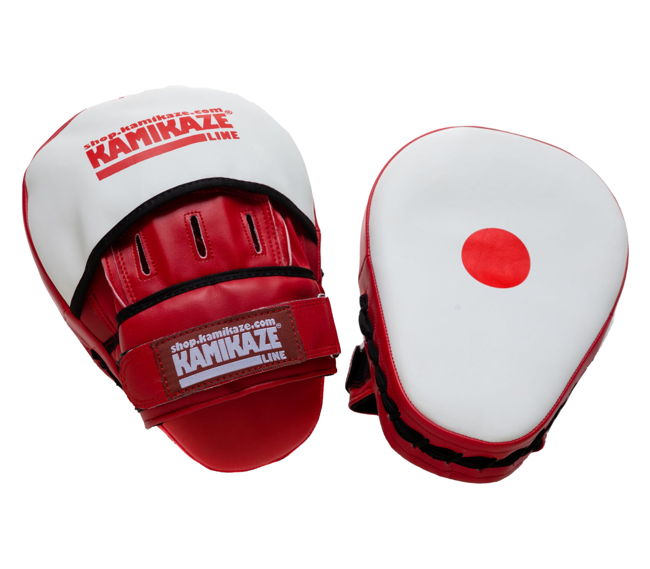 Kamikaze Paos de Golpeo para Karate y Otras Artes Marciales, Modelo Japan, Blanco-Rojo, Par, 23 x 18 cm, Polipiel
