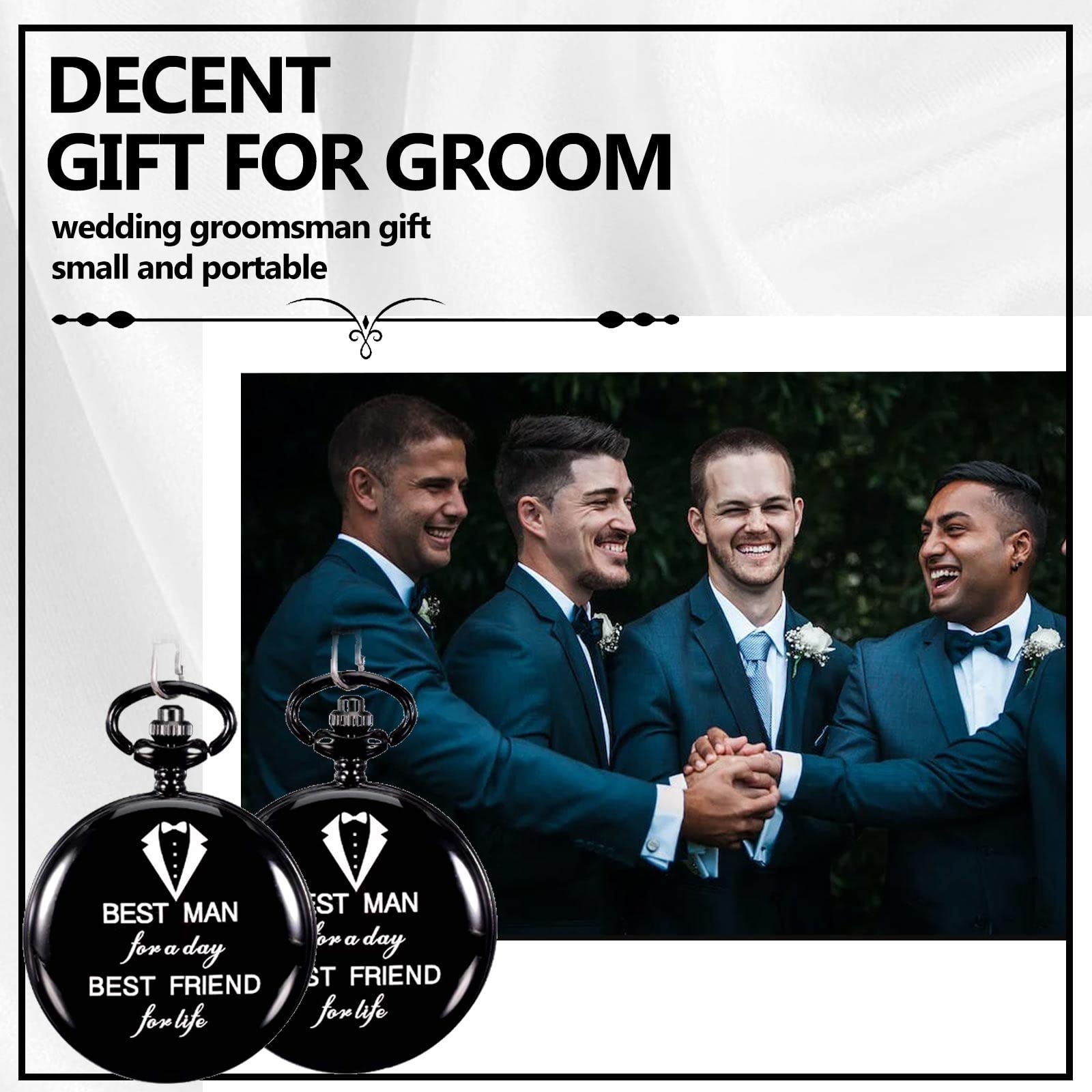 4 Pcs Groomsman Gifts for Wedding Groomsmen Engraved Pocket Watch Best Man Proposal Gifts Roman Numerals Quartz Pocket Watch Wedding Gifts with Chain for Groomsman Best Man