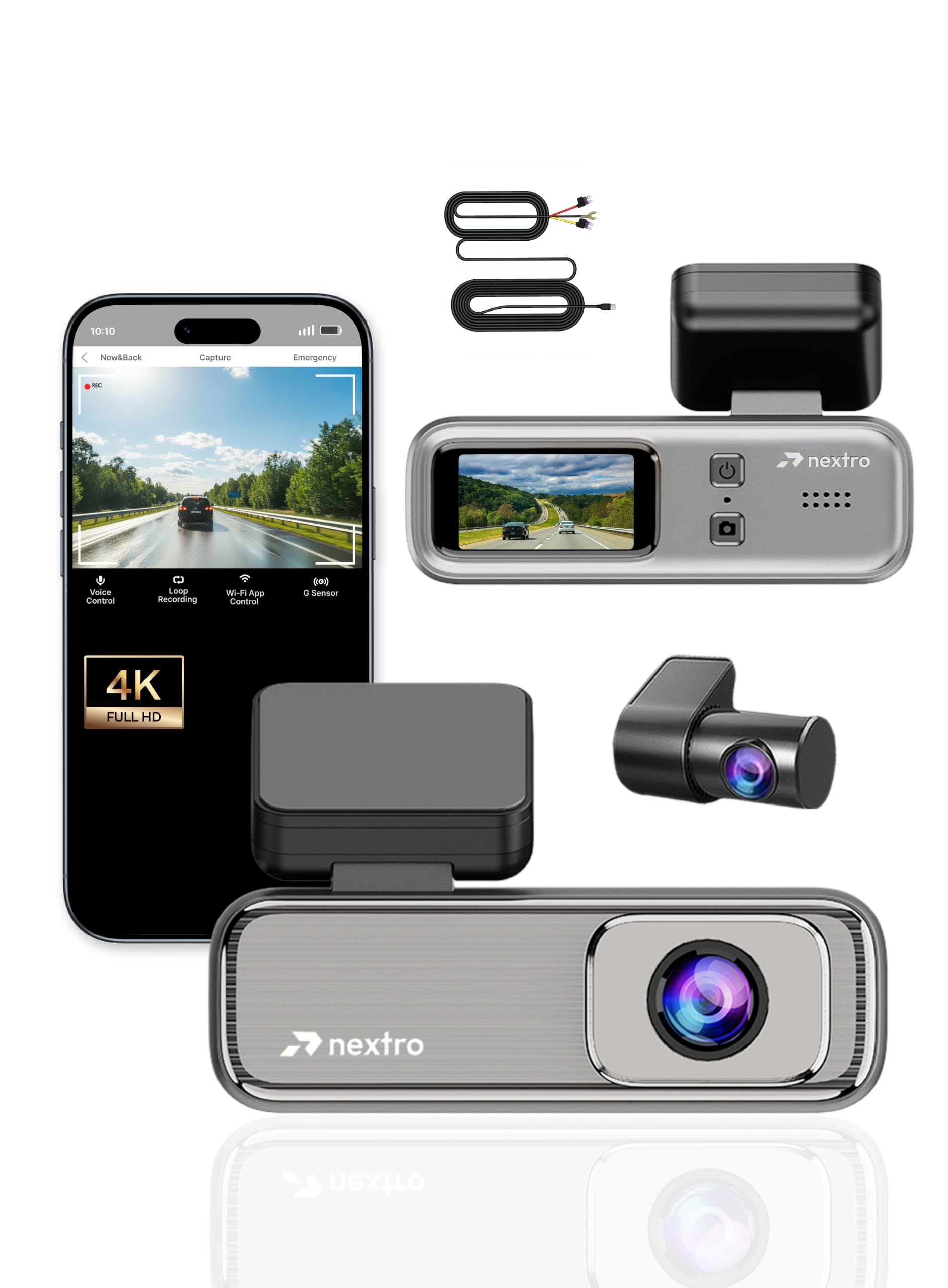 Nextro X600 DualVision Car Dashcam, 4K Front + 1K Rear Dual Channel, 145° Wide Angle, Wi-Fi App, Night Vision, WDR, G-Sensor, Voice Control, 1.47" IPS Display, Parking Monitor, Hardwire Kit-picture-15