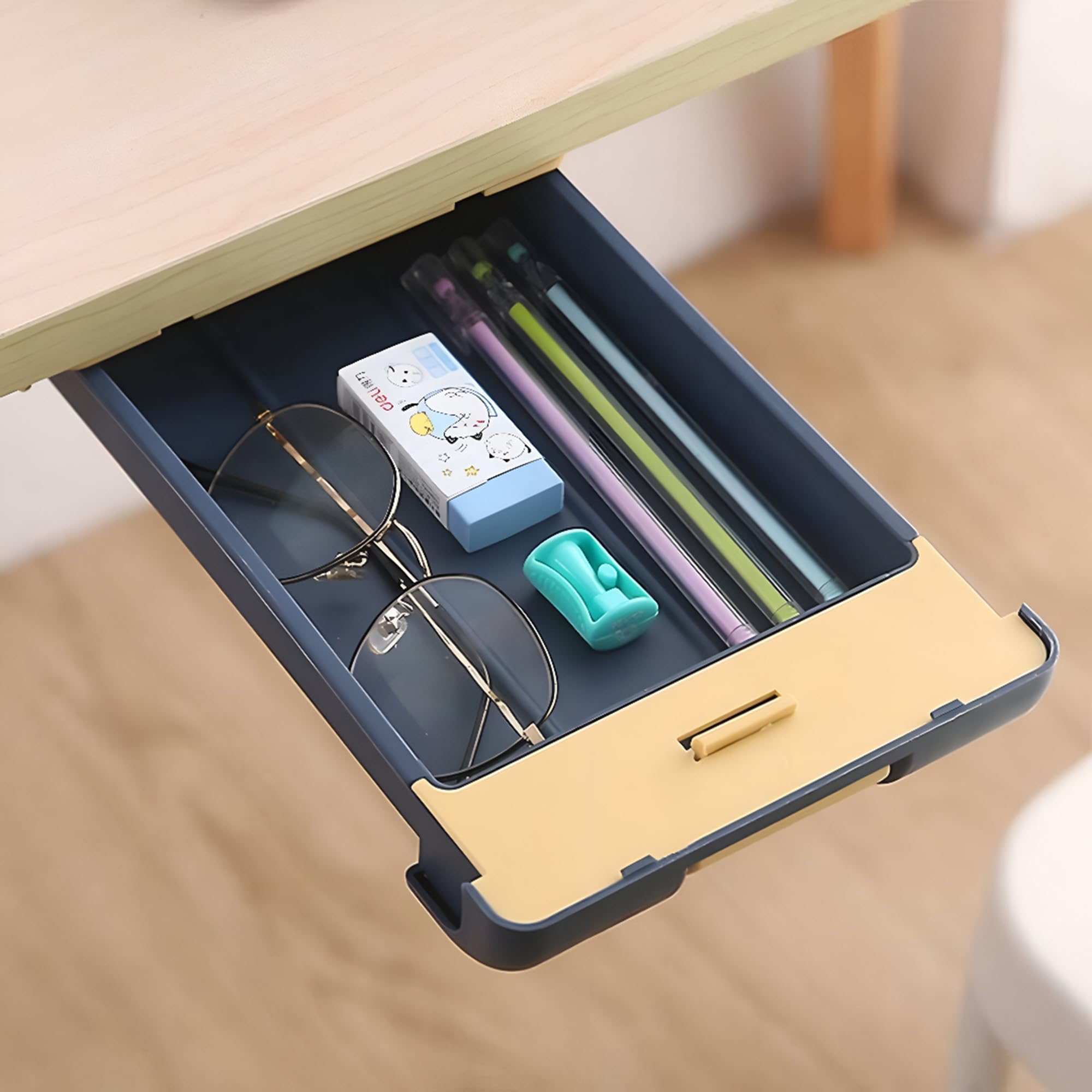 oddpod Under The Table Hidden Drawer/Plastic Desk Organiser For Home And Office - Blue, Stationery