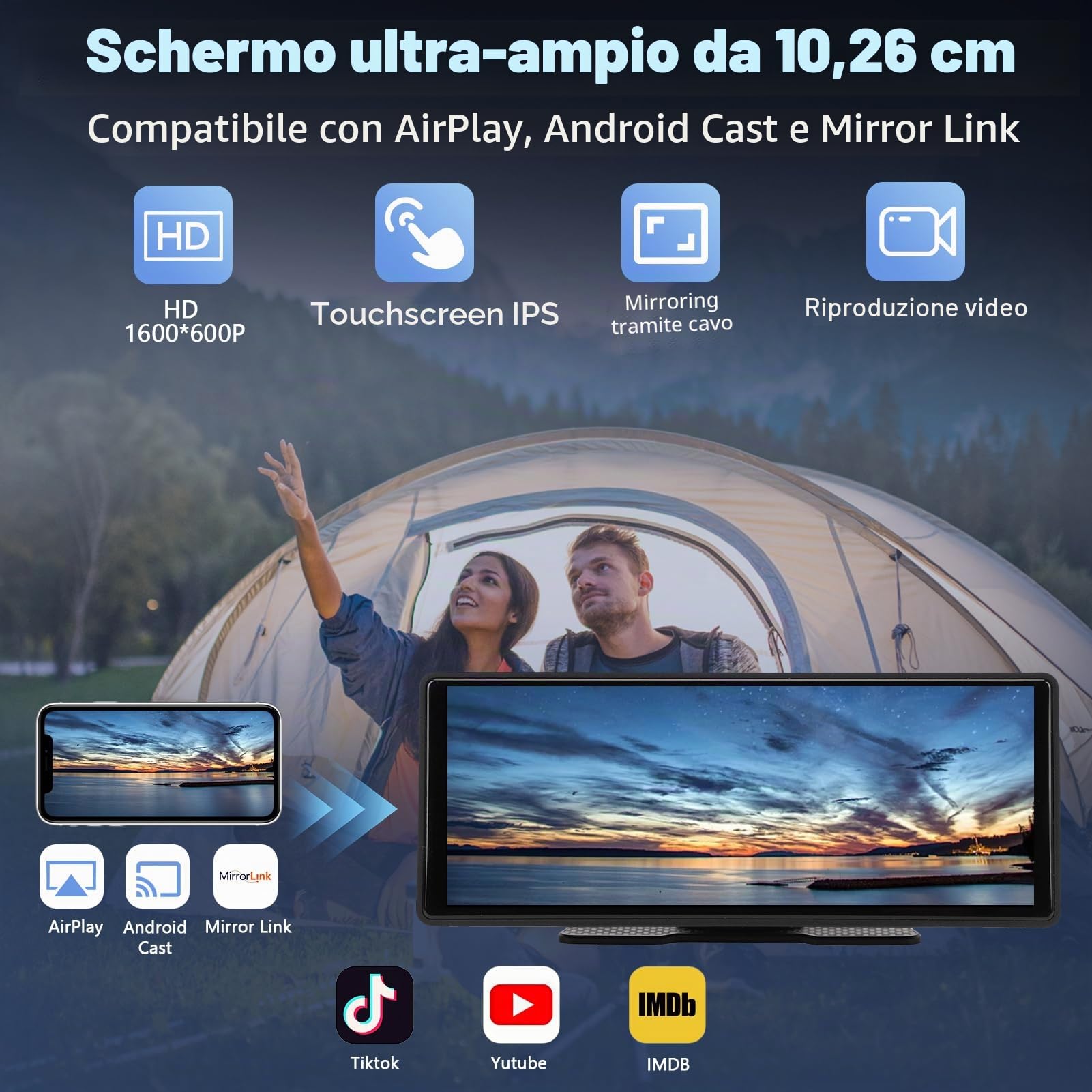 Pantalla Táctil Coche 10.26 Pulgadas, Navegación GPS, Estéreo Para Automóvil Compatibile con CarPlay, Android Auto, Bluetooth, Control por Voz, GPS, AUX y FM