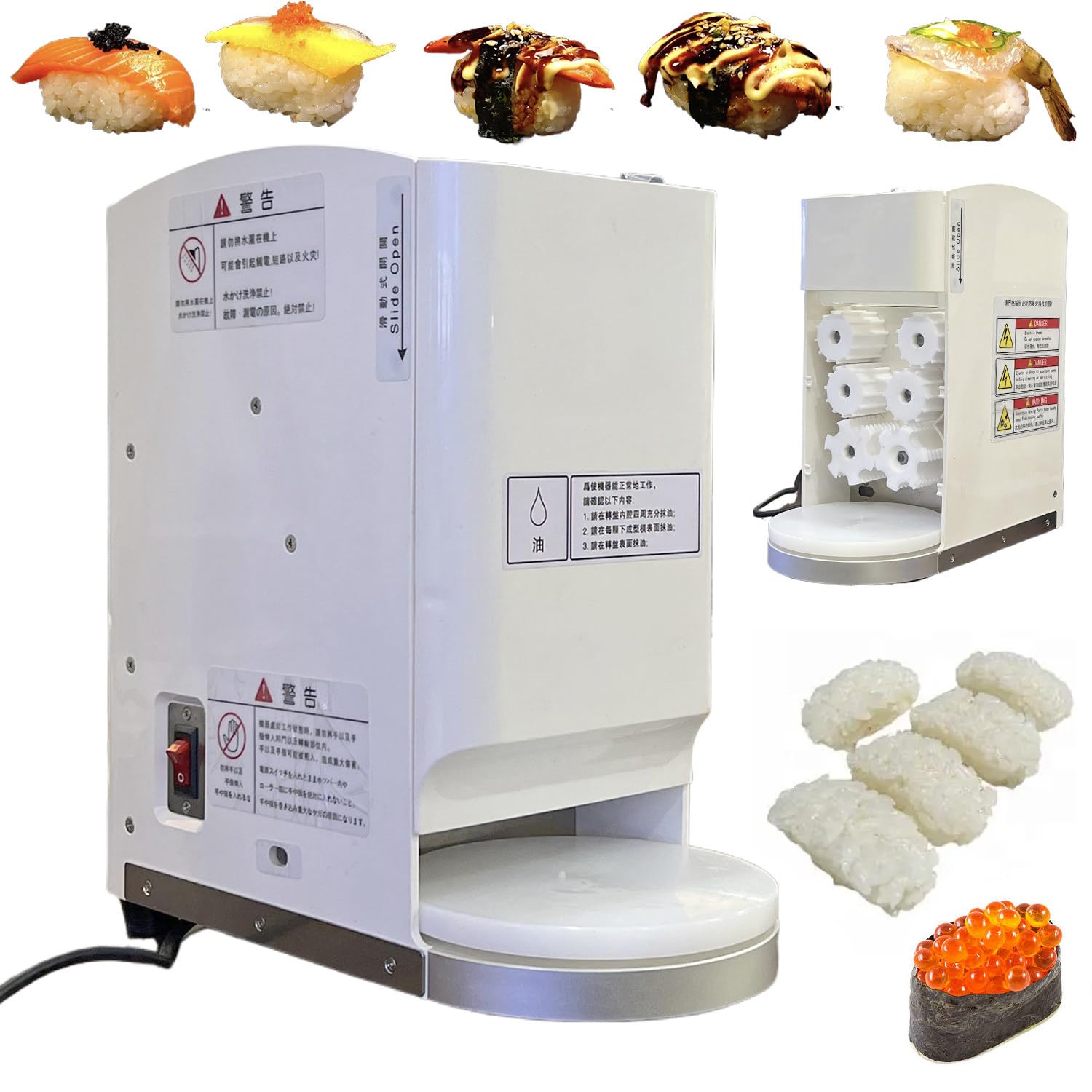 flatpincololee Commercial Sushi Maker Machine, Upgraded Nigiri Sushi Maker, 16/18/20/22/24g Moulds, Adjustable Rice Density, 1200pcs/H, for Japanese Hand-Pressed Sushi, Eel Nigiri, Gunkan-Maki
