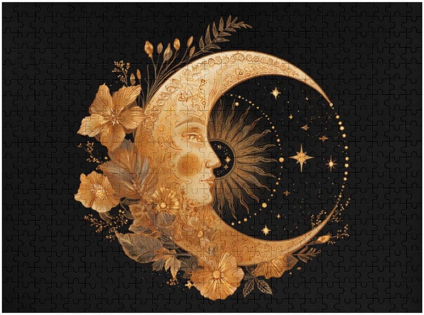 Sun and Moon Printed Puzzles for Adults 500 PCS Wooden Jigsaw Puzzle Wall Decor Christmas