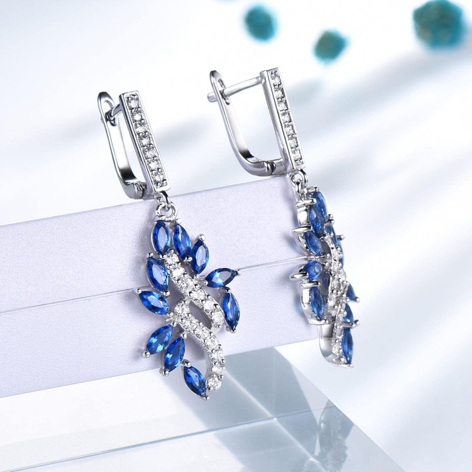 SALAN Pendientes De Clip Coreanos De Plata De Ley 925 Auténticos, Pendientes De Piedras Preciosas De Zafiro Creados para Mujeres, Regalo De Boda, Joyería Fina