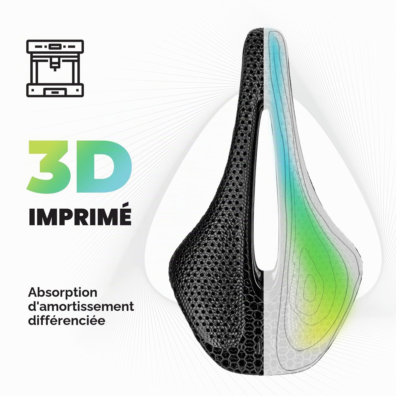 ROCKBROS Selle de Vélo Confortable et Douce, Selle de Vélo en Impression 3D pour Hommes et Femmes, Selle Carbone pour VTT, Selle Ergonomique pour VTT, Vélo de Route, Gravel, Ebike