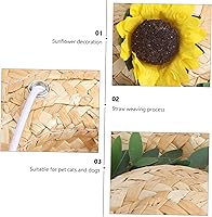 Vista 4 de Balacoo Sombrero de girasol tejido de paja para mascotas, gato y perro, adorable decoración para mascotas, fácil de usar