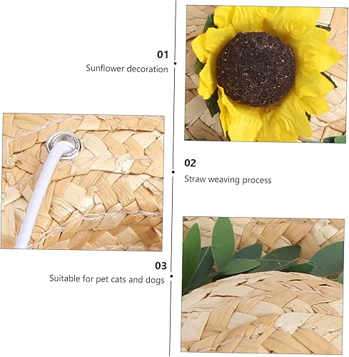 Miniatura 4 de Balacoo Sombrero de girasol tejido de paja para mascotas, gato y perro, adorable decoración para mascotas, fácil de usar