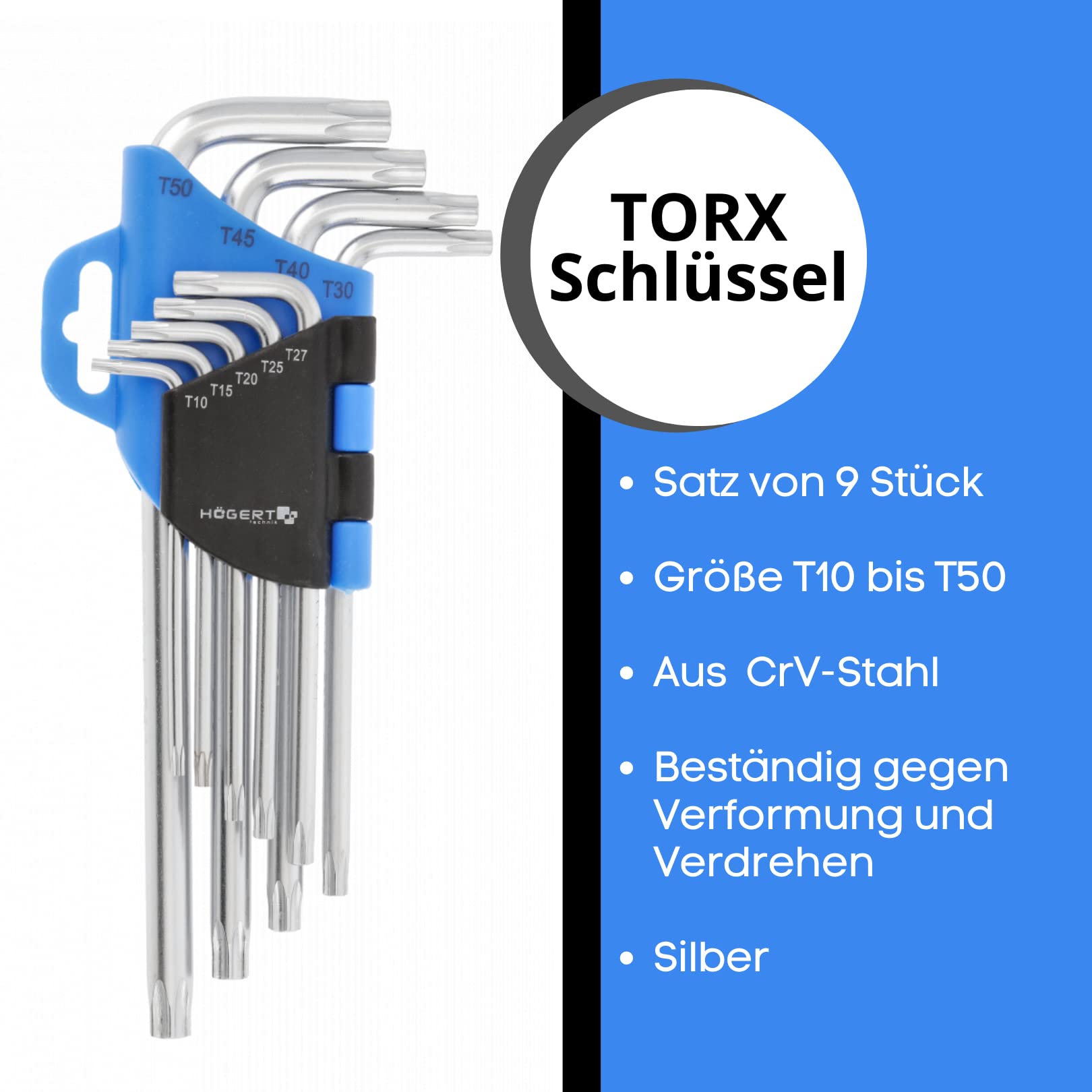 Högert Technik - Jeu De Cle Torx, Set De Tournevis Torx, Tailles T10 à T50, Ensemble Torx, Fabriqué En Acier Alliage S2, Jeu De Cles Torx Résistant à La Déformation Et à