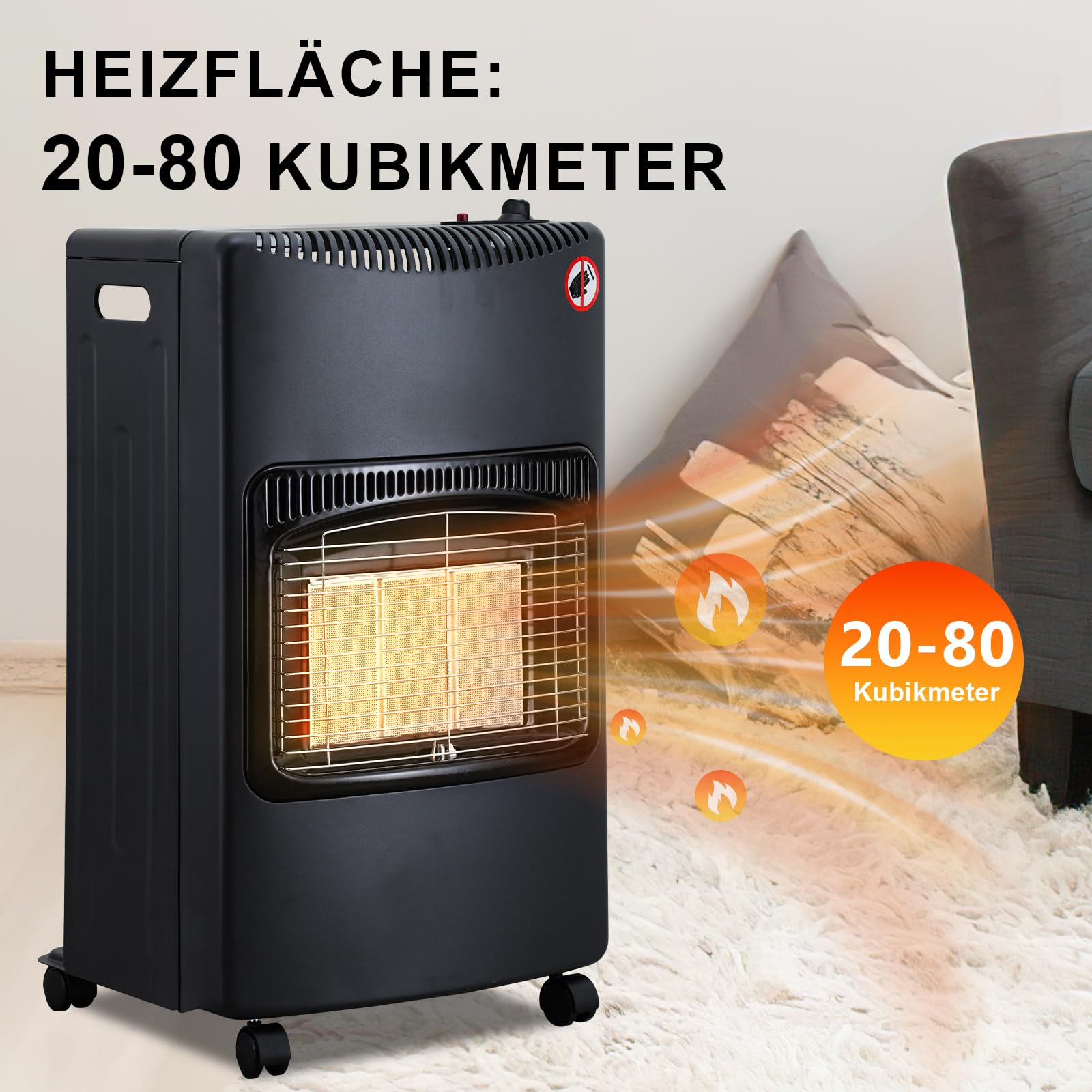 Piec gazowy, grzejnik gazowy, składany, 3 poziomy mocy i mocy cieplnej 1400-4200 W, zapalnik piezoelektryczny, zabezpieczenie przed przegrzaniem, butle z butanem lub propanem, 4,2 kW