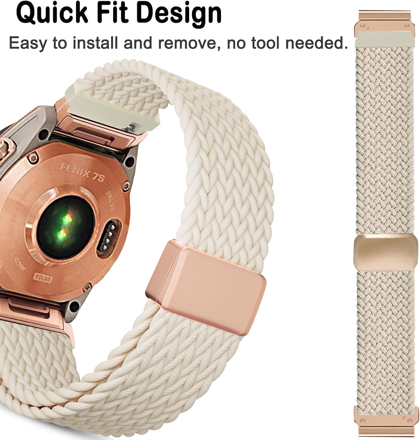 Quick Fit Braided Watch Bands Compatible with 20mm Garmin Fenix 8 43mm/ Fenix 7S/ Fenix 6S/ Fenix 5S /epix Pro 42mm, Magnetic Stretchy Nylon Elastic Fabric Strap for Garmin Approach S70 42mm - Image 4