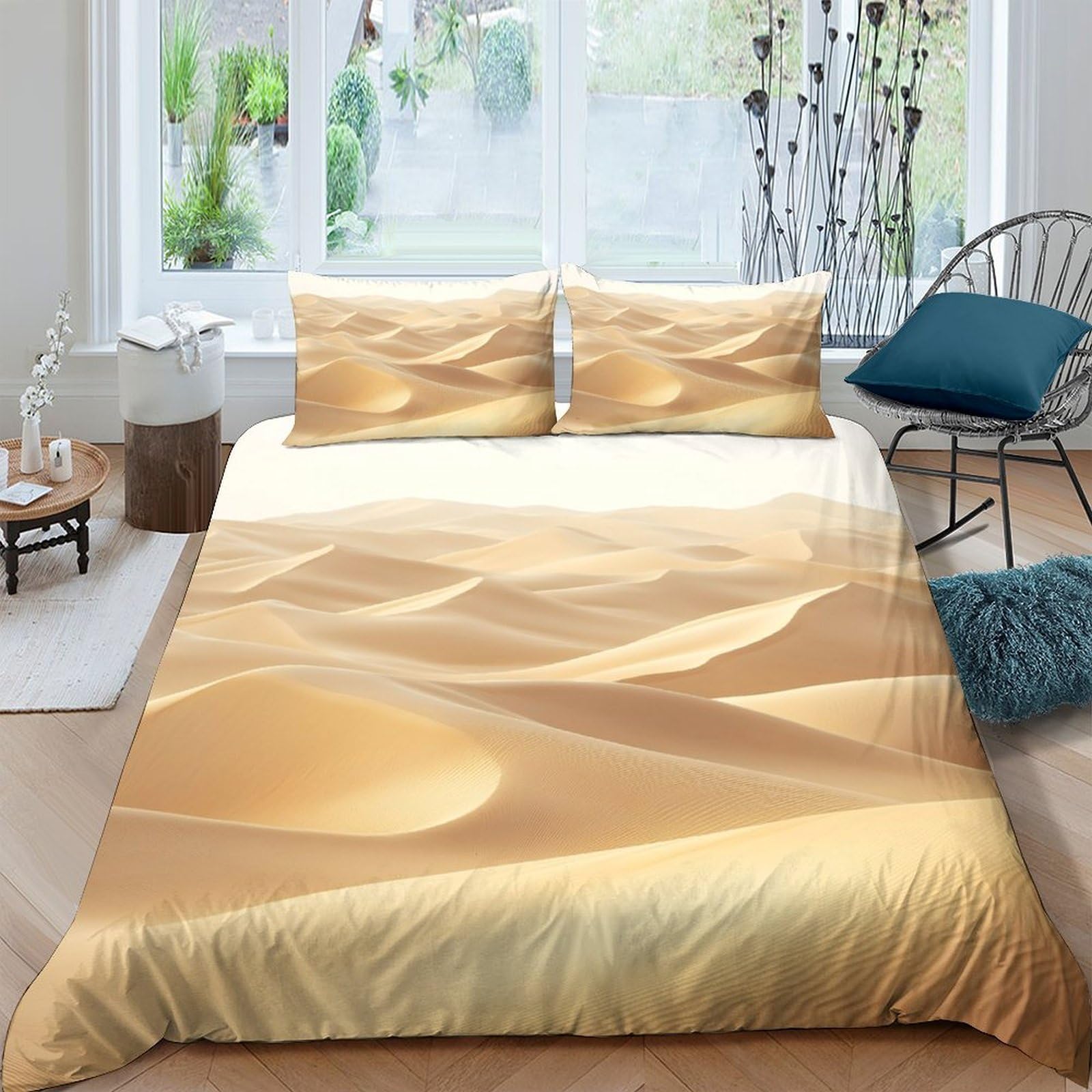 Ctjqhvkz Style-2 3D Printed Golden Sand Dunes Fitted Sheet Microfiber Soft Durable Desert Waves Bed Cover For Bedroom Guest Room Decor Single（135X200cm）