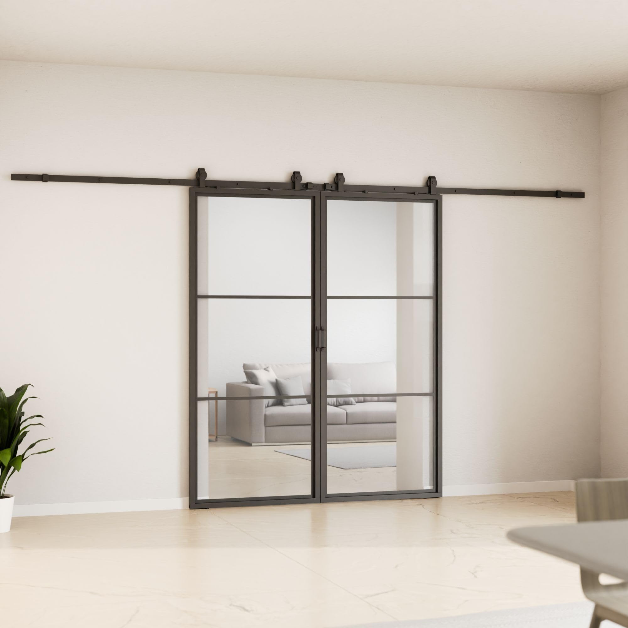 Schulte porte coulissante intérieure loft en verre, 205x220cm noir