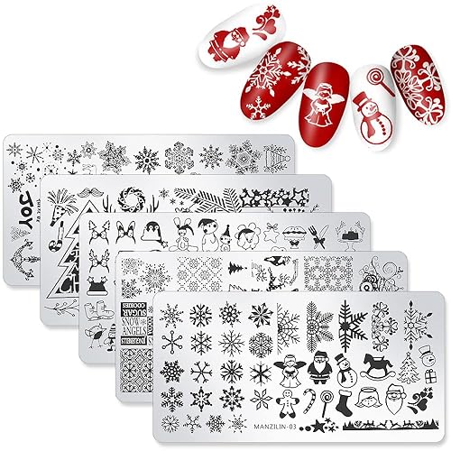 Miniatura 1 de WOKOTO Juego de 5 placas de arte de uñas de Navidad, juego de estampación para nieve, invierno, arte de uñas, placa de imagen, plantilla de