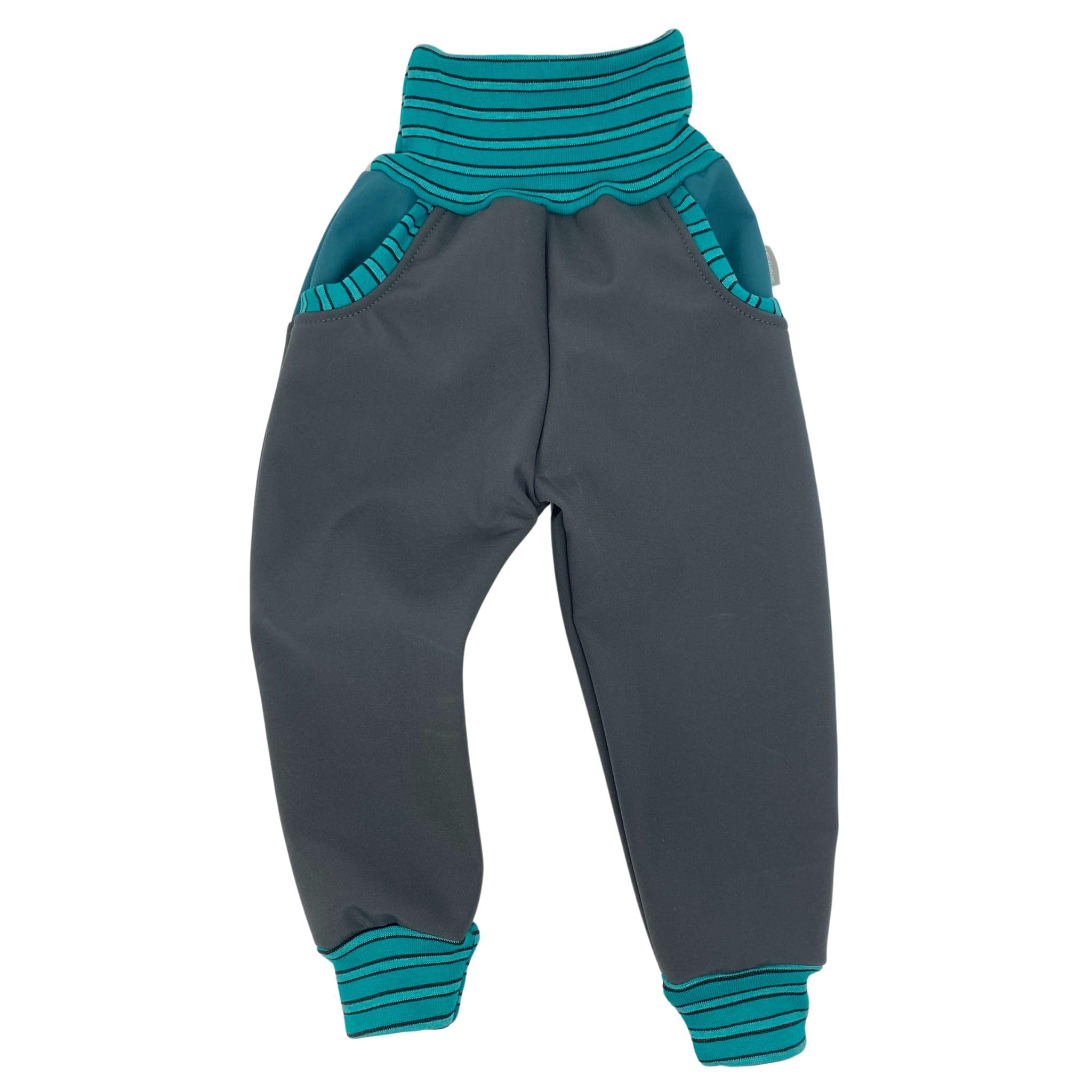 Lilakind“ Baby Kinder Softshell Pumphose Matschhose Regenhose Dunkelgrau Petrol Gestreift Gr. 68-146 - Made in Germany