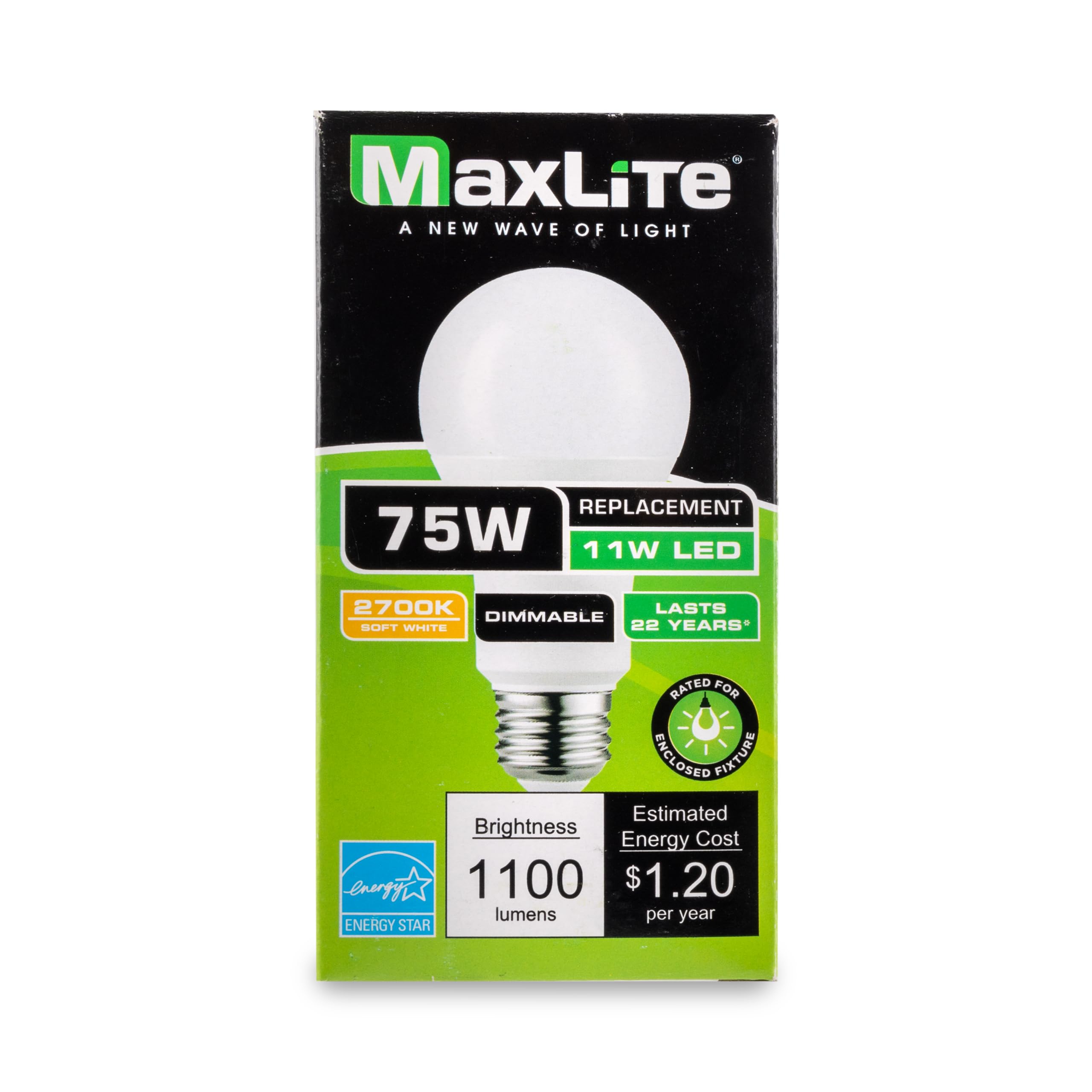 MaxLite E11A19DLED27/G8 11W LED A19 Bulb, White Finish, LED Light