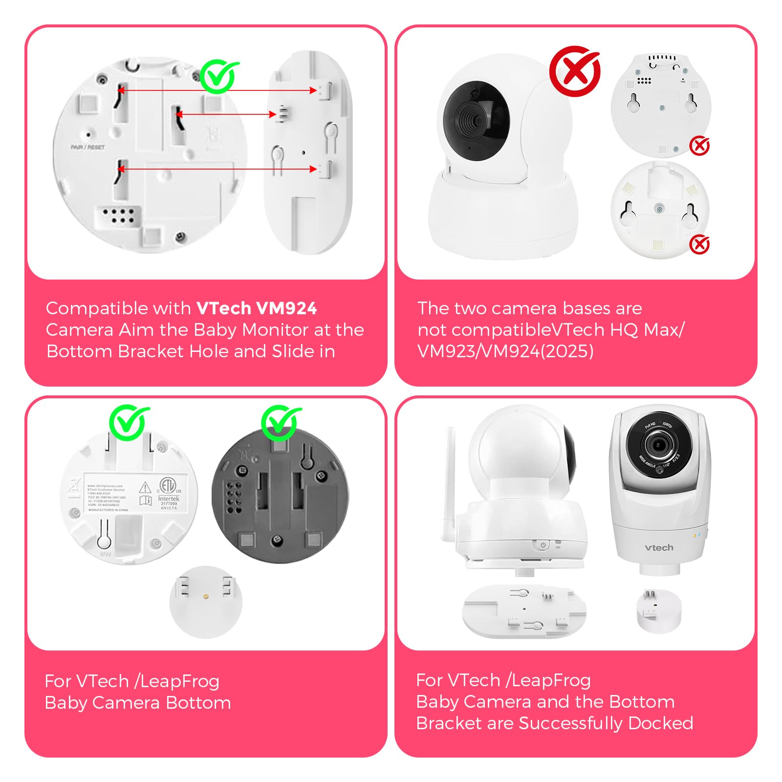 Support de moniteur pour bébé compatible avec VTech VM924/901/928HD/5263/5755/5764HD/7764HD/5766/5263/BM5254/RM5755HD/Leapfrog LF920HD/RM7768HD/LF815HD/LF17768HD/LF17. 26 FHD / Caméras LF2413 - 4