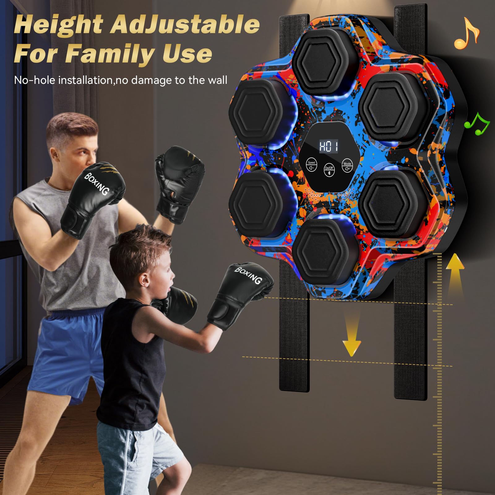 Music Boxing Machine, Smart Bluetooth Boxing Machine with Gloves, Wall Mounted Music Punching Trainer for Kids Adult, LED Electronic Boxing Workout Target with 9 Modes & 9 Speeds