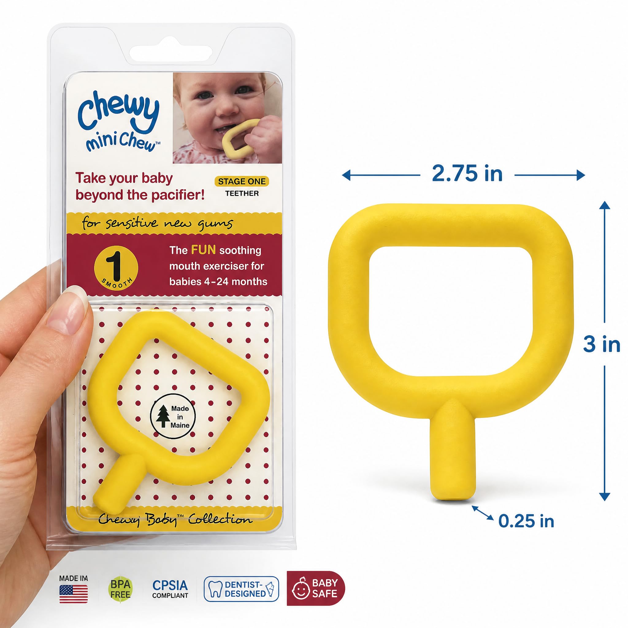 Chewy Tubes Mini Chew Smooth Oral Motor Tool, Latexfrei (Gelb)