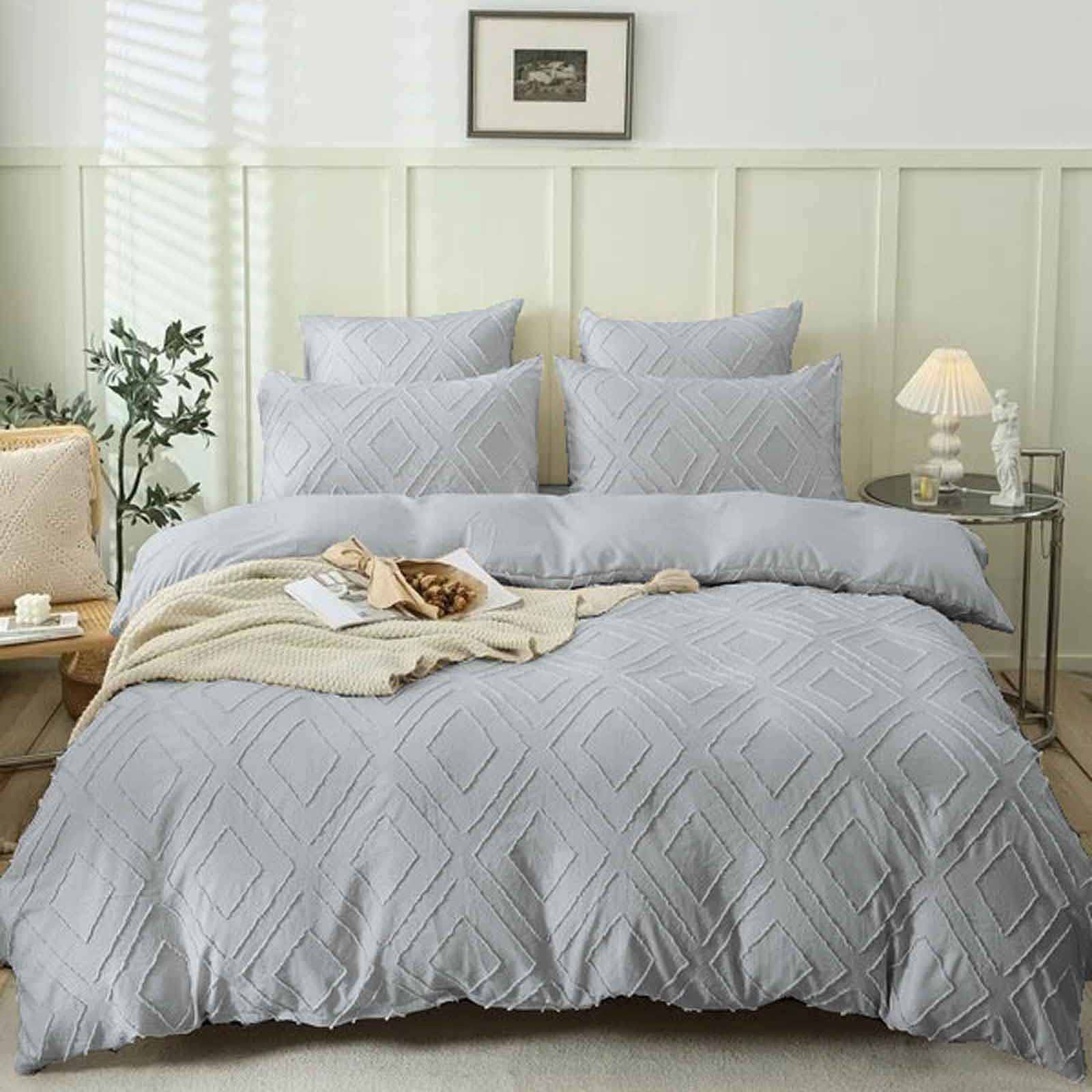 cream Comforter Set Queen Size, 3 Piece Tufted Jacquard Microfiber