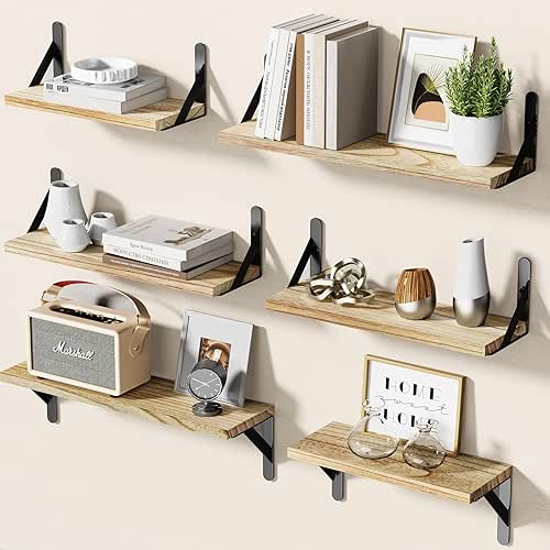 AMADA HOMEFURNISHING Wall Shelves Set of 6, Wood Floating Shelves