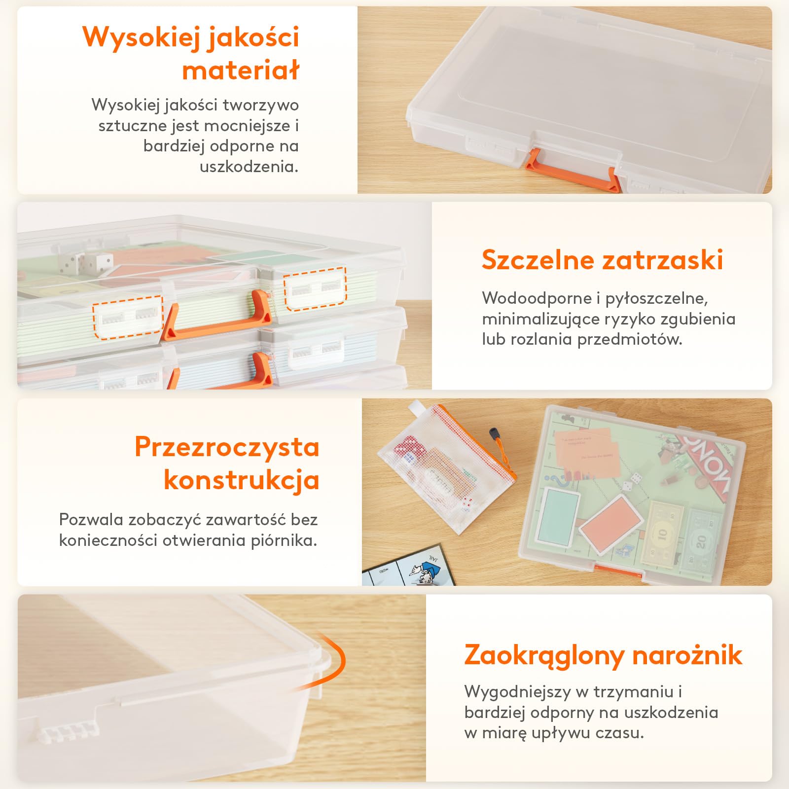 Lifewit 12 Pack Plastikowe Organizatory Gier Planszowych i Przechowywanie z Dodatkowym Woreczkiem Zamek, Przenośne Pudełko do Przechowywania Projektów do Papieru A4, Pliku, Dokumentów