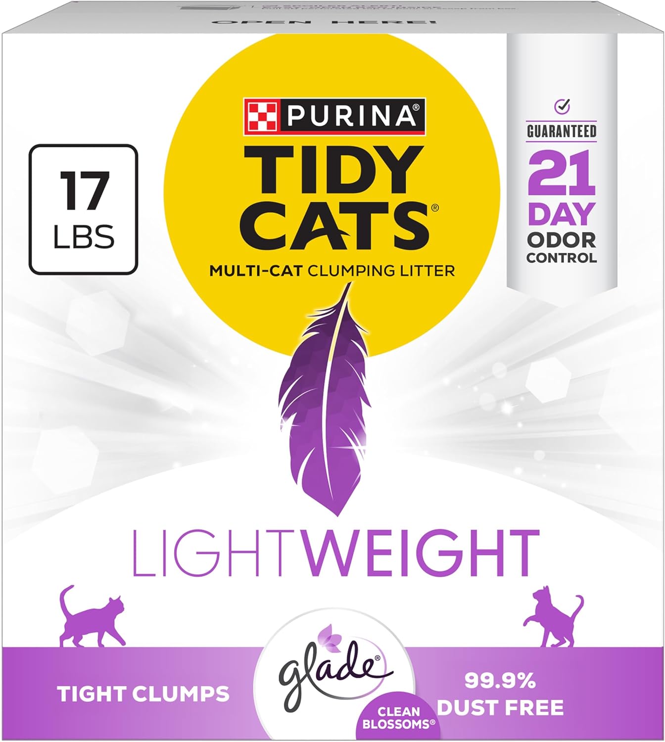 Purina Tidy Cats LightWeight With Glade Clean Blossoms Multi-Cat, Clumping, Low Dust, Scented Cat litter – 17 lb. Box