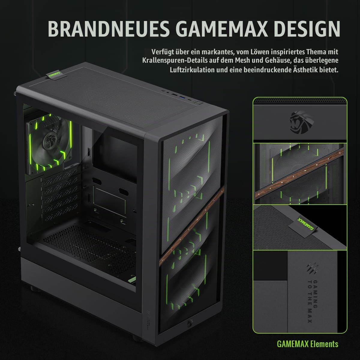 GAMEMAX AERIS 330 MB M-ATX PC Gehäuse, Gaming Case mit 4 ARGB Lüftern, 330 mm GPU, 240/360 mm Radiator, USB-C, Multi-Speicher, Schwarz