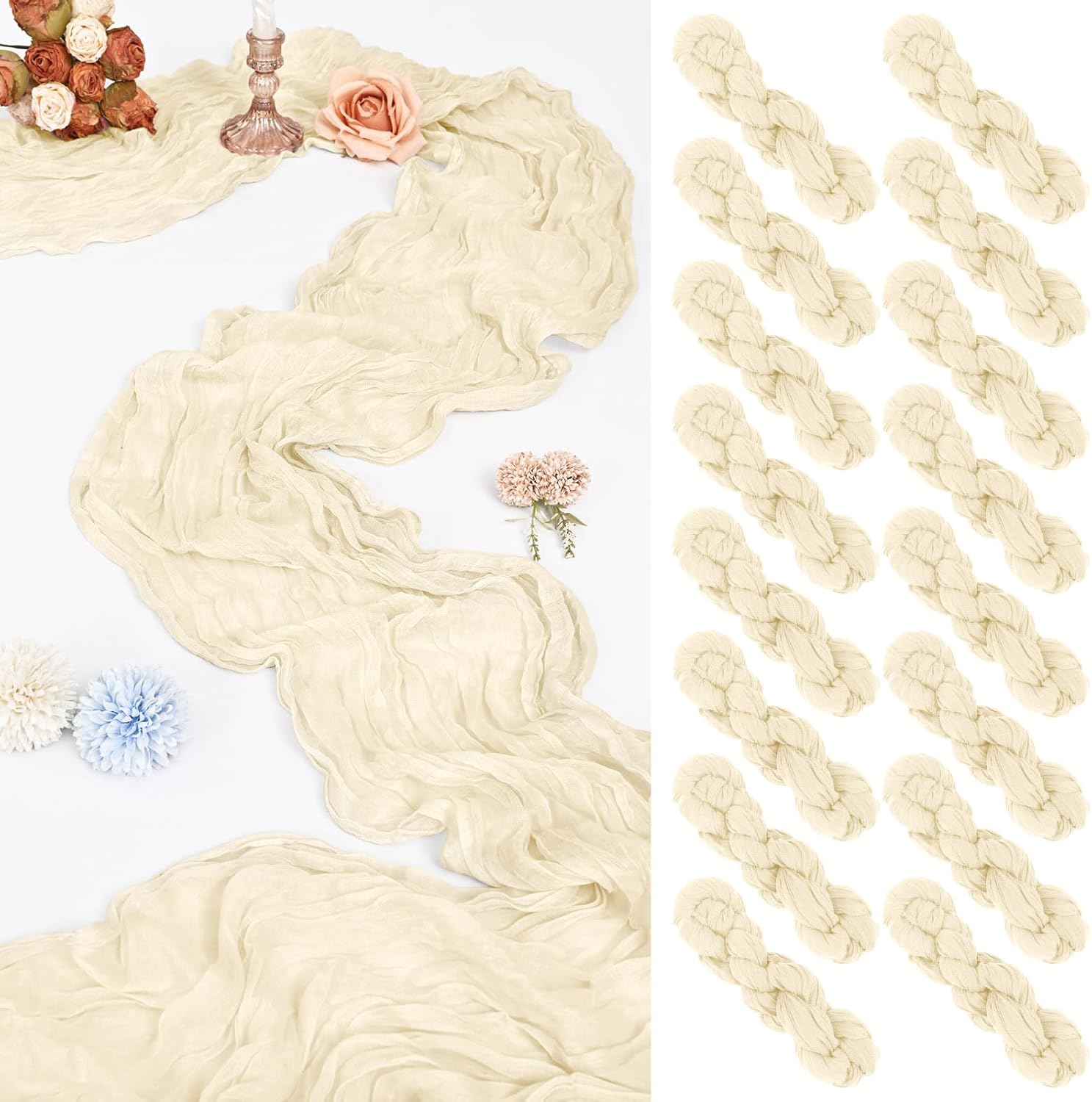 16 Pack 10Ft Cheesecloth Table Runner Dusty Blue, 20 x 120 Inch Rustic Gauze Boho Cheese Cloth Table Runners Wedding Long Table Runner for Wedding Party Bridal Shower Table Decoration