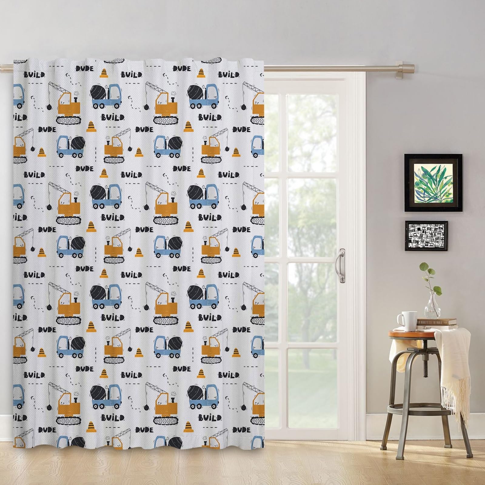 ggaimwf Curtains Nursery Boys Cartoon Build Dude Vehicles Truck Construction Pattern Window Treatments Door Kids Curtains for Bedroom Pencil Pleat Teens Playroom 117x183cm 1 Panel - Image 3