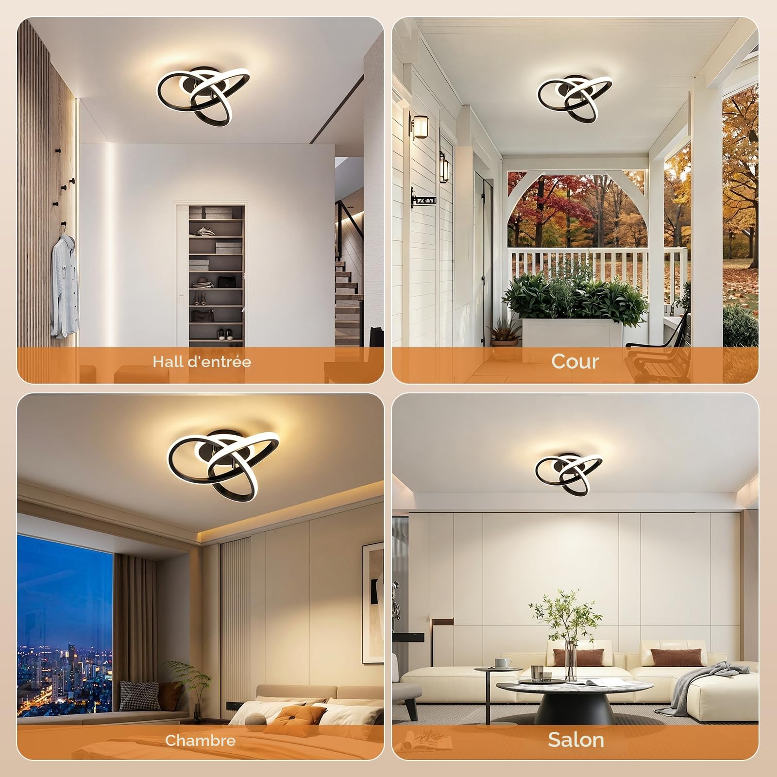 Plafonnier LED Moderne 21W, 3000K/4500K/6500K Lampe Plafond 2100lm CRI≥80, Luminaire Plafonnier pour Salon, Chambre, Bureau, Cuisine et Couloir avec Fonction Mémoire Noir