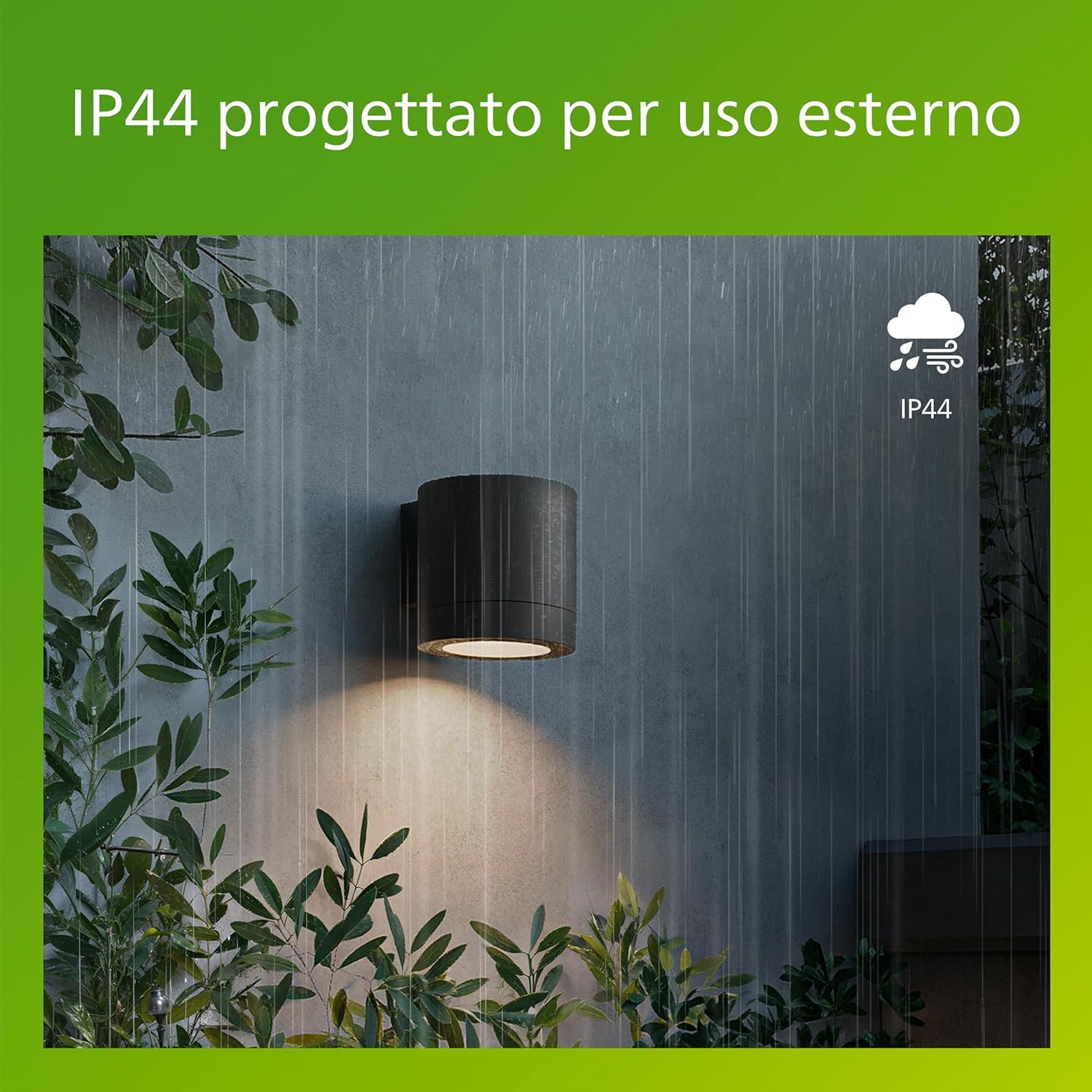 Philips Fylx Applique da Esterni + Lampadina LED GU10, Luce Bianca Calda, Resistente a Intemperie IP44, Durevole, Alluminio, Design Moderno, Nero
