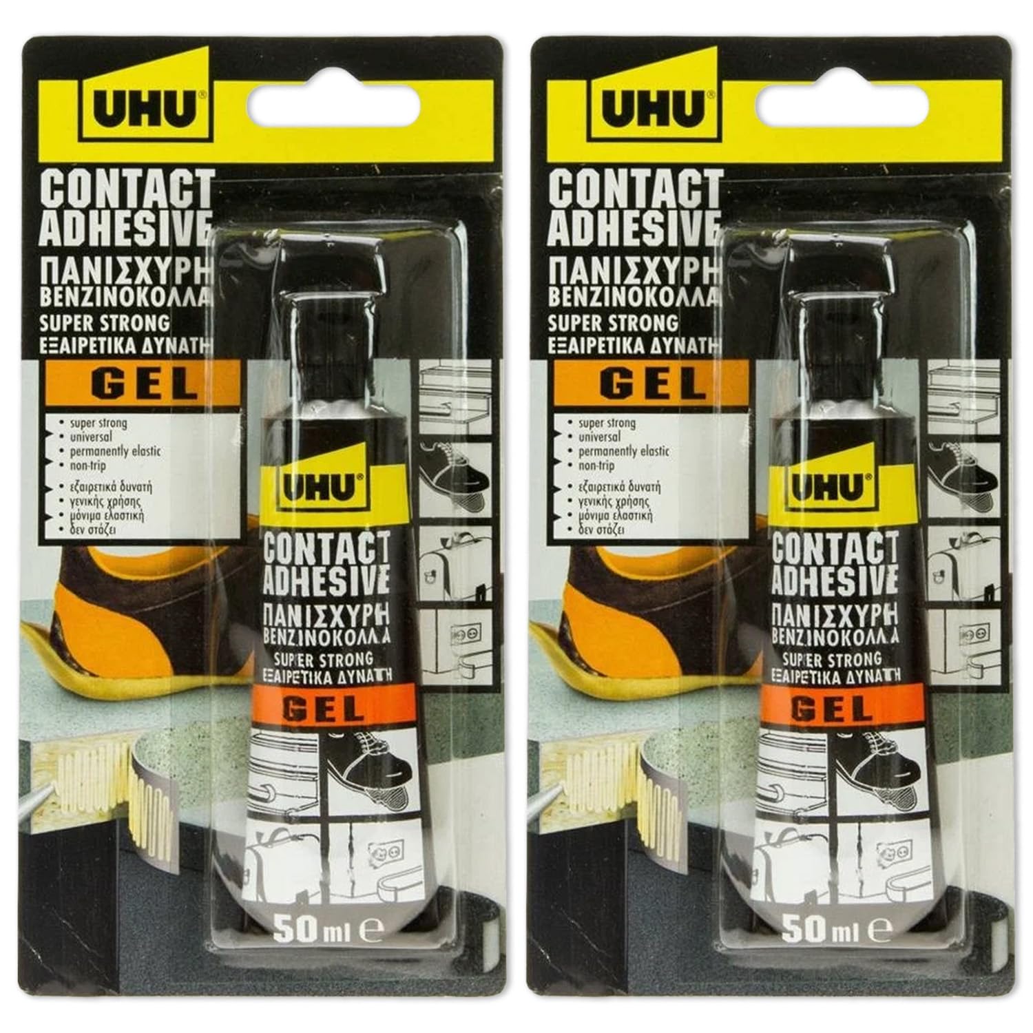 UHU Contact Glue Gel 50ml Super Strong Contact Adhesive for DIY, Pack of 2