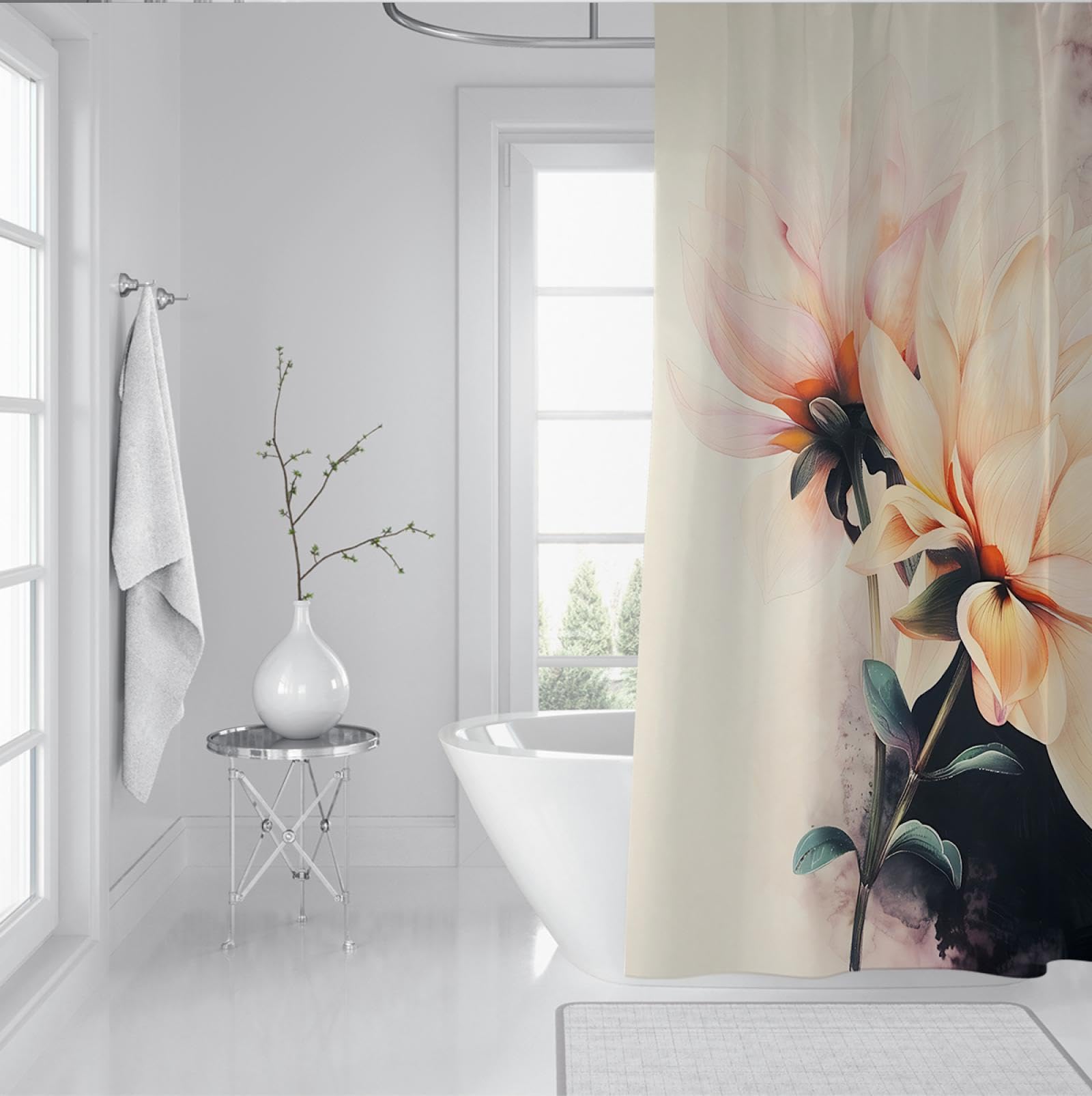 Cortina de ducha floral Cortinas de ducha de tela creativa moderna para una decoración de baño Cortina de baño lavable con ganchos 200Bx200Lcm