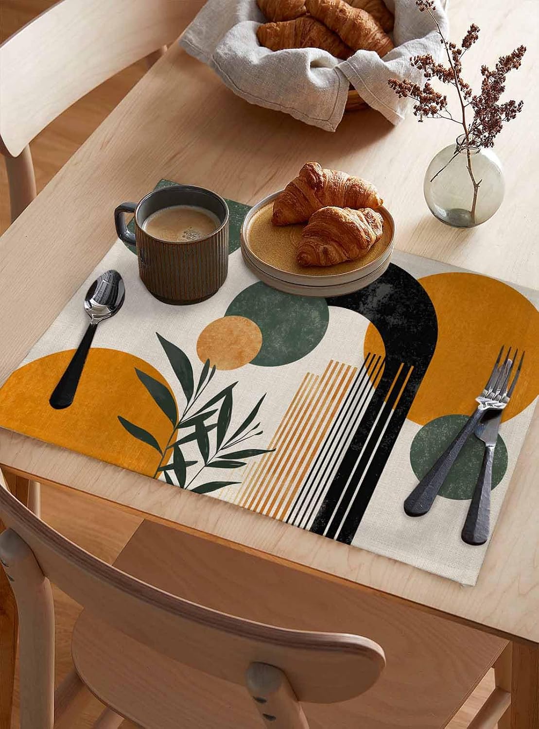 Placemats for Dining Table Set of 6 Aesthetic Terracotta Mid Century Modern Abstract Art Table Mats for Home Kitchen Restaurant Christmas Party Decoration,Washable image 3