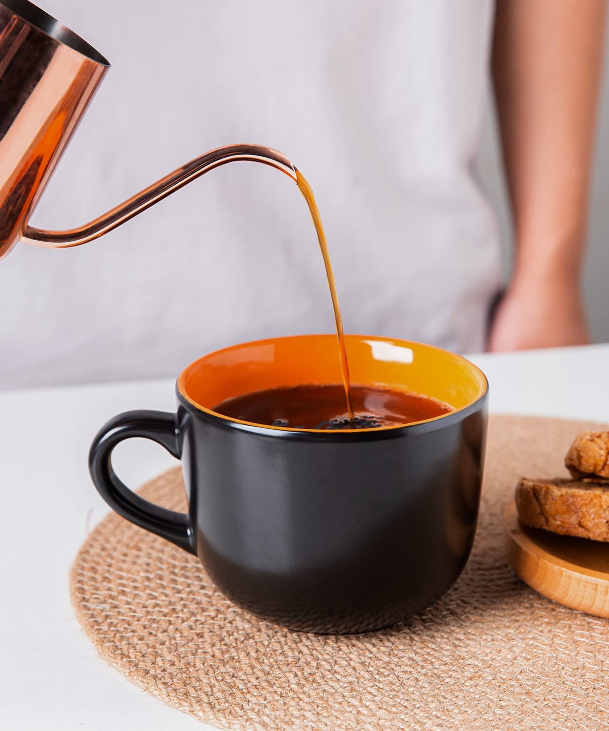 AmorArc 680 ml Suppentassen mit Griffen, Jumbo-Keramikschalen-Set mit Griffen für Kaffee, Müsli, Cappuccino, Snacks, mikrowellen- und spülmaschinenfest, Suppentassen für Mahlzeiten, Orange
