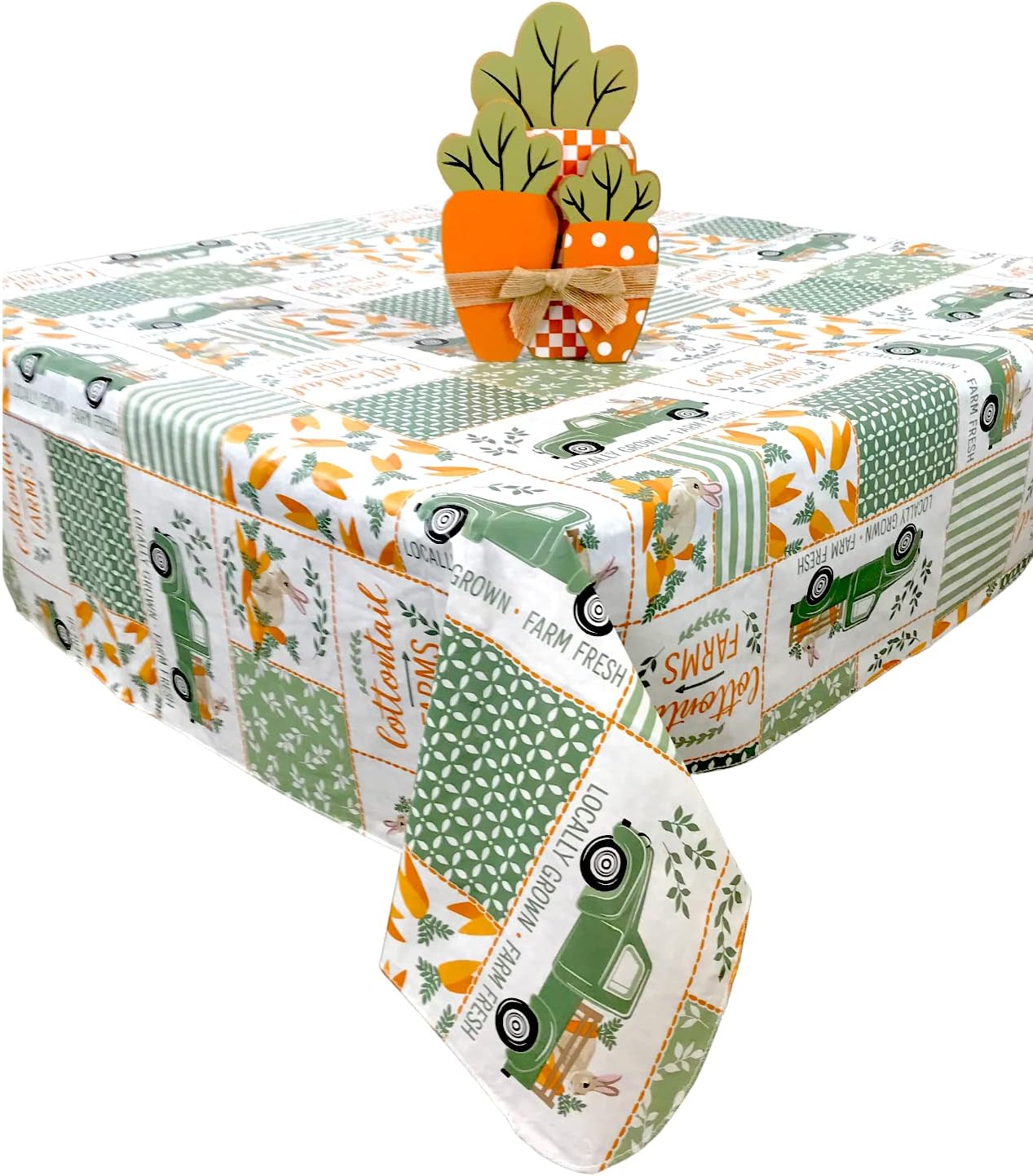 Onе-Dау Sаlе: Uр tо 60% оƒƒ Serafina Home Easter Flannel Back Vinyl Tablecloth: Country Bunny in Green Truck Pick Your Own Carrots Patchwork Design (52 x 70 Inch, Green)