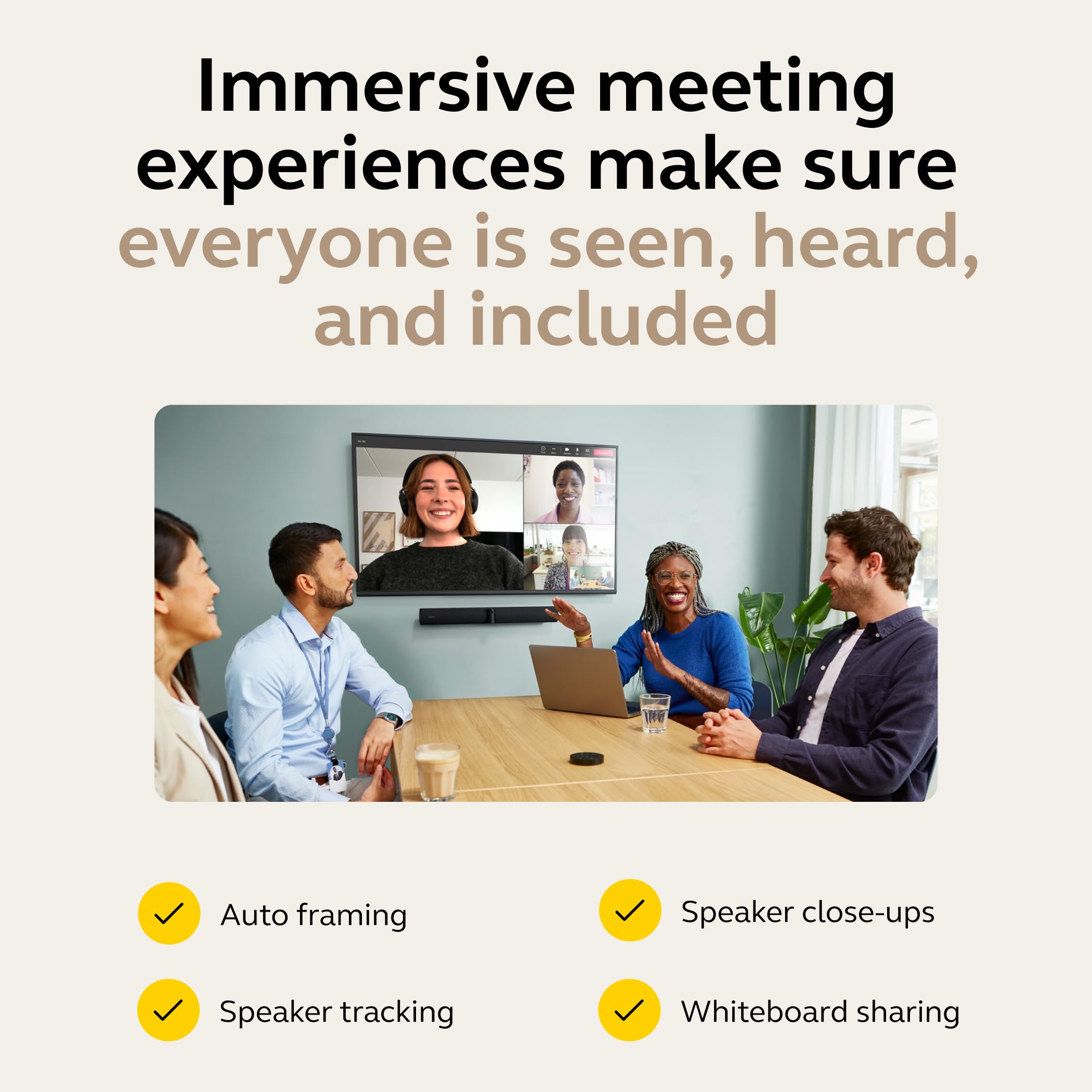 Jabra PanaCast 50 VBS UC - Vista panoramica 4K a 180°, zoom intelligente, funzioni per riunioni intelligenti, 4 potenti altoparlanti, microfoni con touchpad