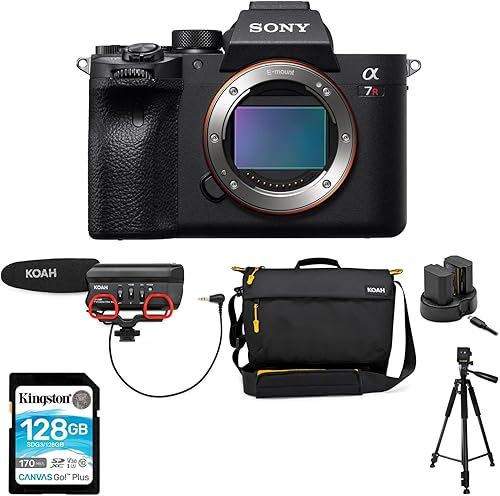 Sony Paquete de cámara sin espejo de marco completo de 61 MP (solo cuerpo) con micrófono de cámara de escopeta, dos baterías recargables y cargador