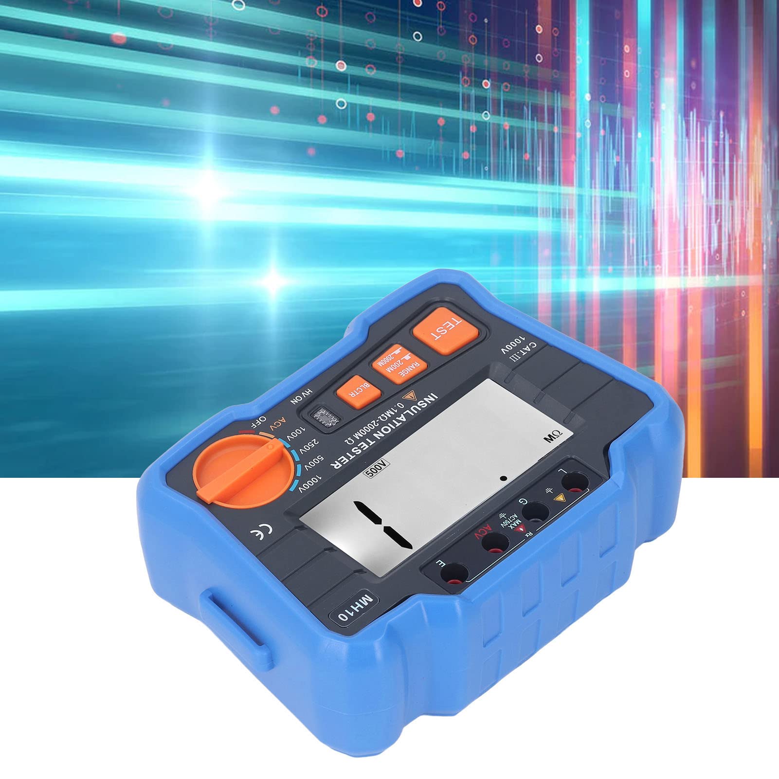 flexman Medidor digital de megaohmios, probador de aislamiento de resistencia a tierra eléctrica de alta precisión con cubierta duradera de protección contra caídas y pantalla grande LCD (Azul)