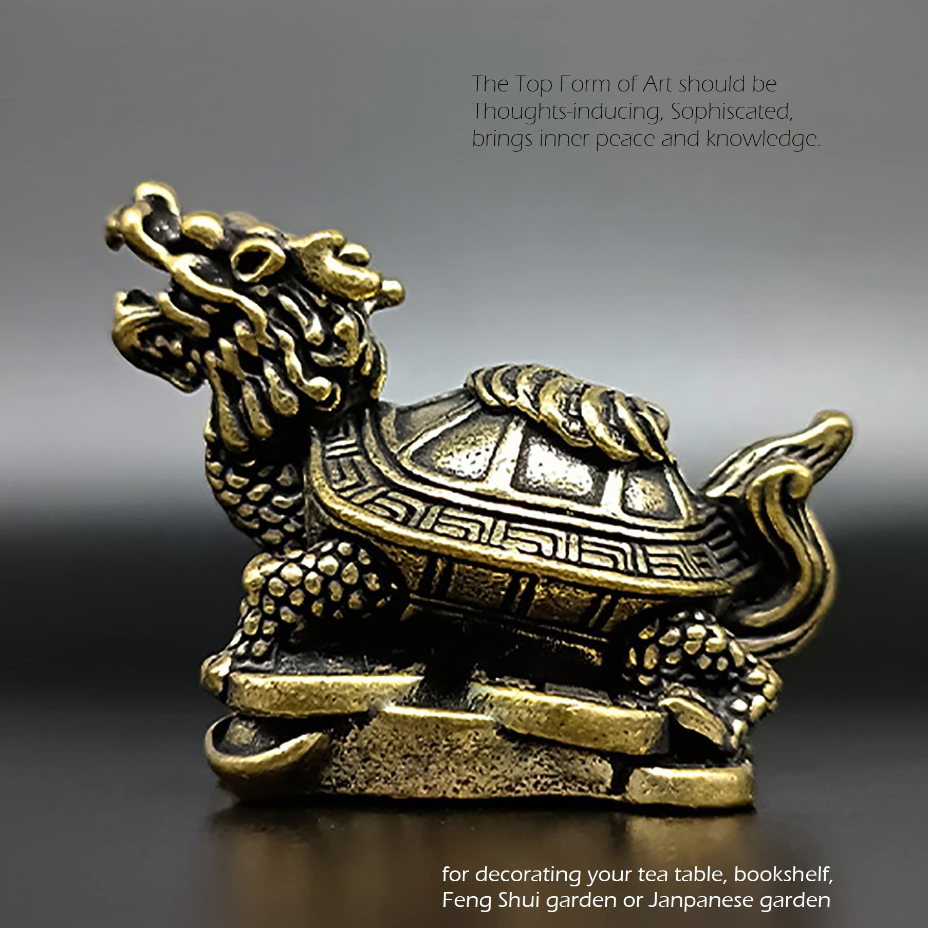 Amazon.co.jp: 真鍮製像 風水 龍 亀 富の像 亀がインゴットを踏む守護
